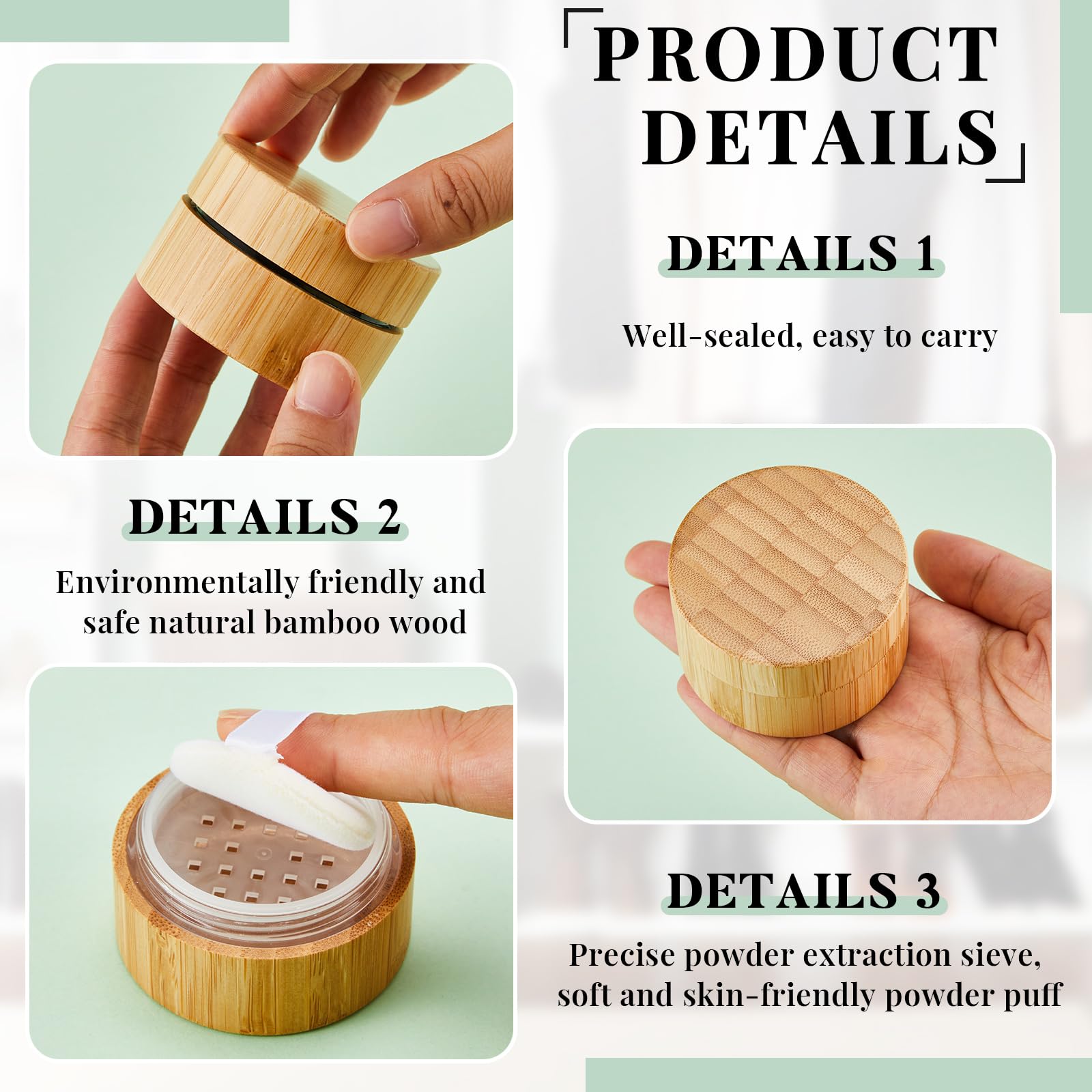 Frienda 300 ml Bamboo Loose Powder Puff and Container Empty Dusting Powder Jar for Body Face Makeup Travel Box Compact Case Hold