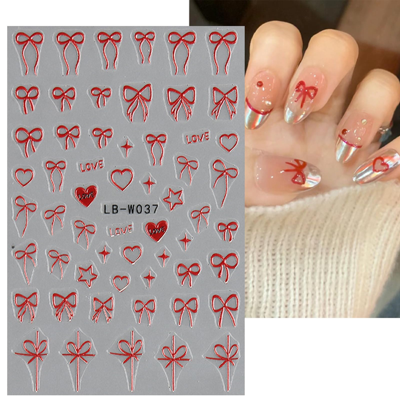 8Sheet Valentine'S Day Nail Stickers Pink Red Lover Bow Nail Art Stickers Colorful Star Butterfly Nail Decals 3D Self-Adhesive P