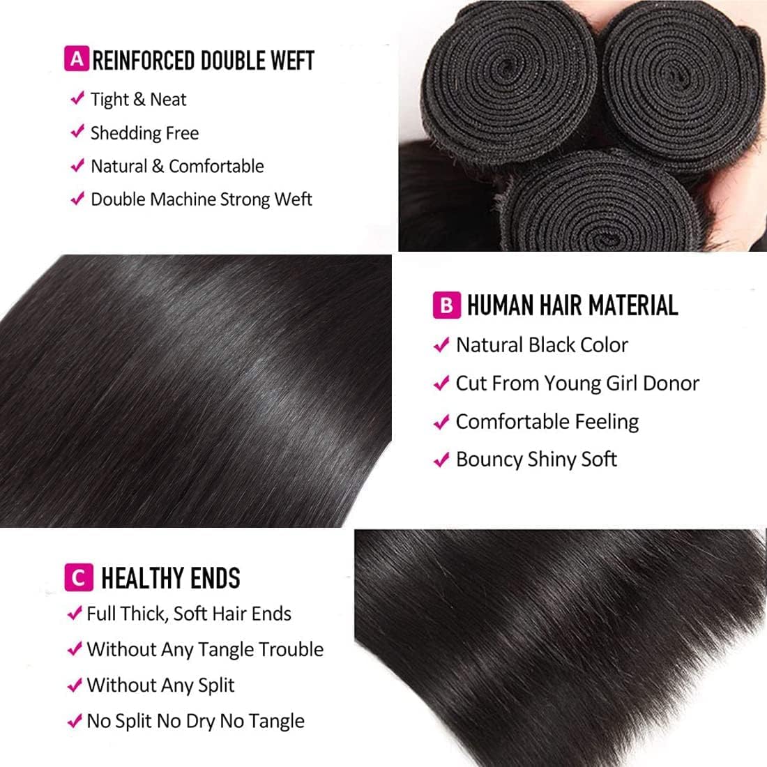 Straight Human Hair Bundles 24 24 24 Inch Brazilian Straight Hair Bundles 100% Unprocessed Virgin Hair Weave Bundles Human Hair
