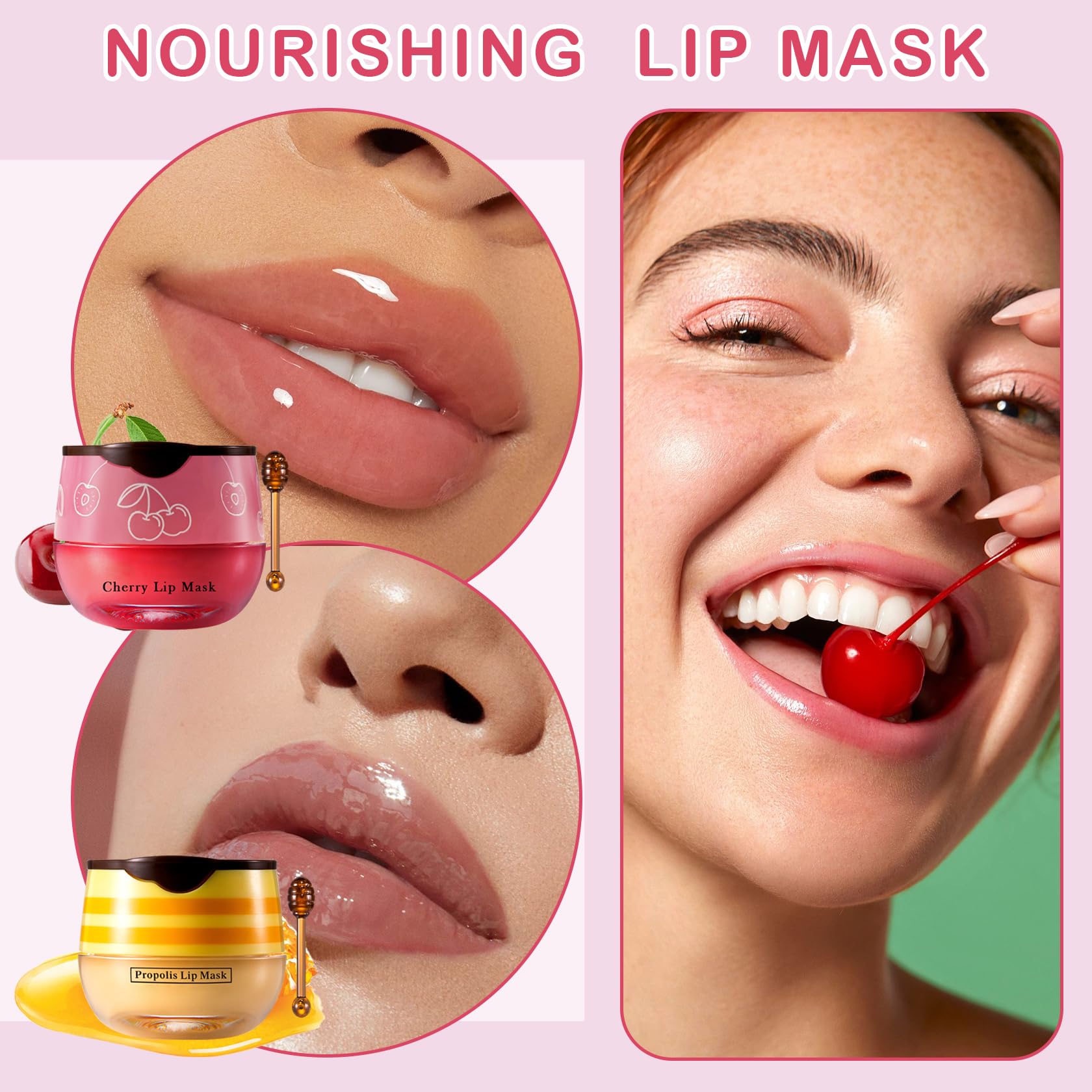 XINGXYUEL 2PCS Bee Lip Balm Honey Pot Cherry Honey Lip Balm Sleeping Lip Mask Silky Hydrating Bee Lip Balm Honey Lip Mask Overni