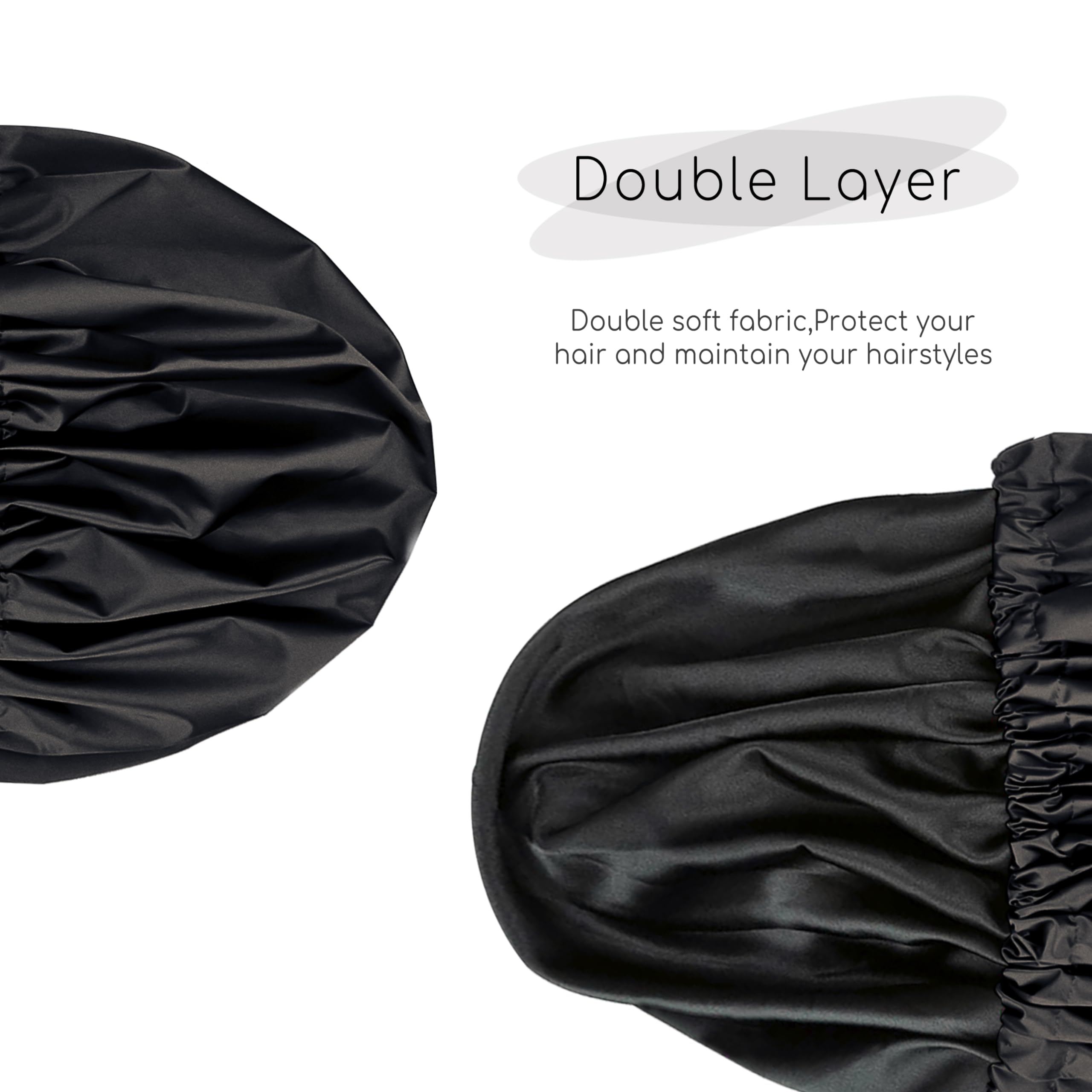 Amamba Shower Caps, Silk Lined Shower Cap For Women,Reusable,Adjustable Size, Washable & Waterproof,Large Satin Shower Cap-Black