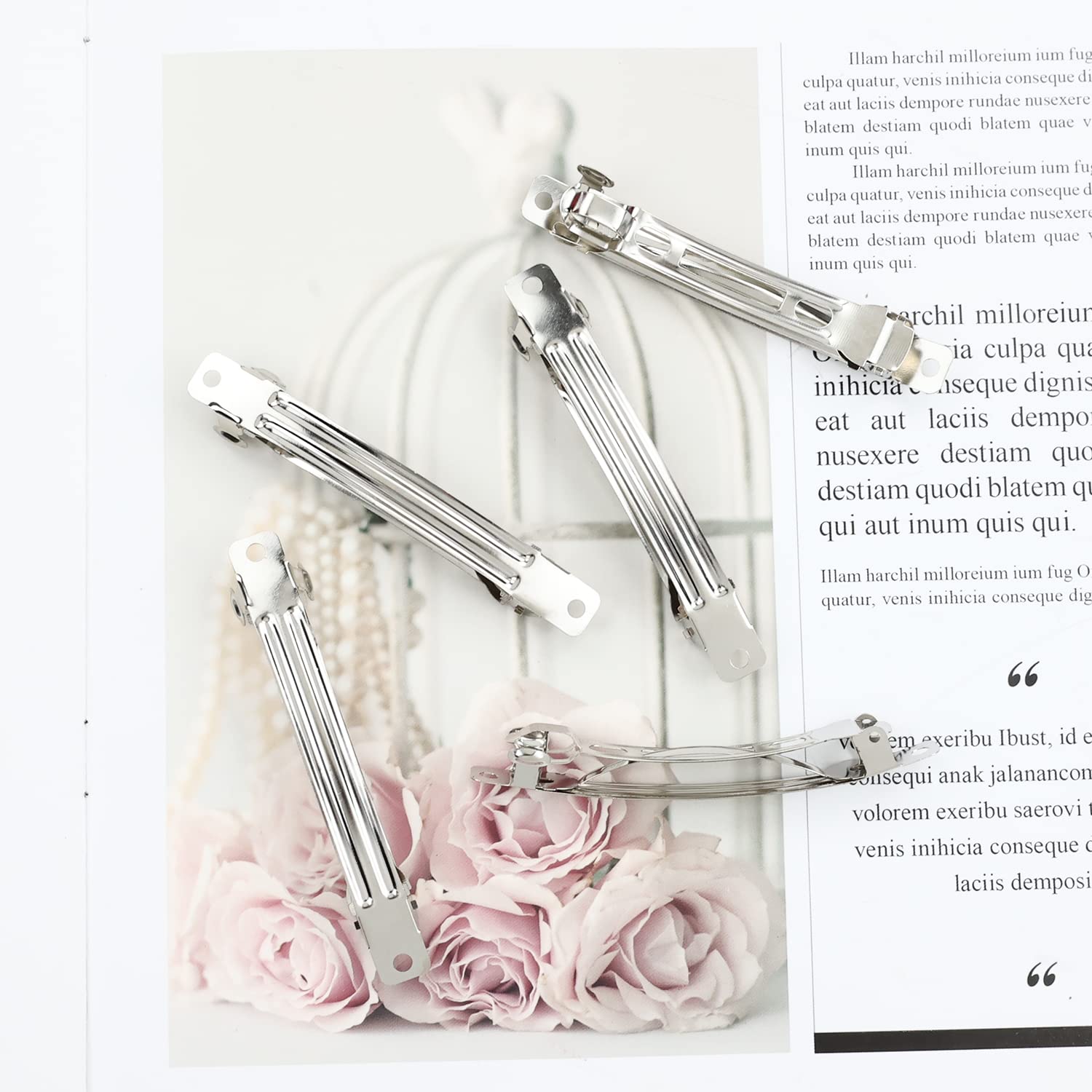 Cinaci 50 Pack 2 Inch / 2.4 Inch / 3 Inch/ 4 Inch Blank Silver Metal Diy Craft French Barrettes Snap Hair Clips Pins For Women G