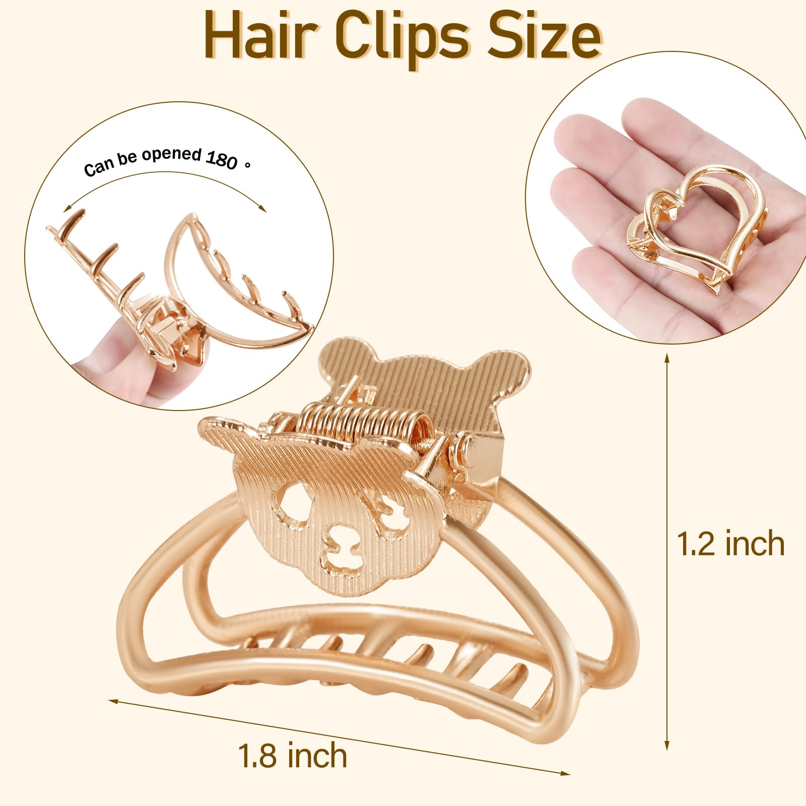 LUKACY 12 Pack Small Gold Hair Claw Clips 1.8 Ince Mini Hari Clips for Women, Thick hair styling,Strong Hold Hair,Fashion Hair A