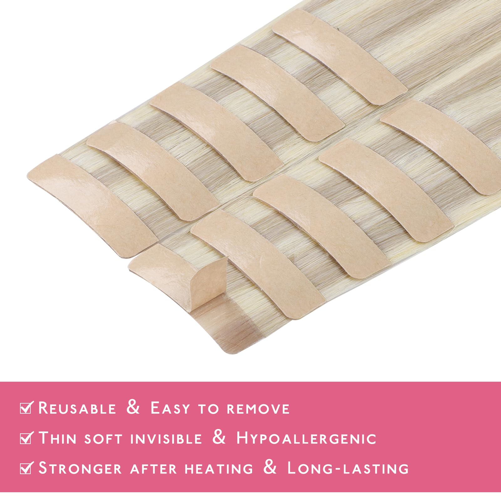 Wennalife Tape In Hair Extensions Human Hair Ash Blonde Highlighted Platinum Blonde Tape In Extensions, 10Pcs 30G 22 Inch Remy I