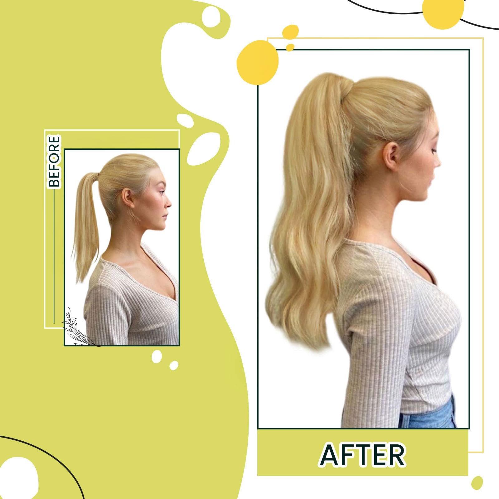 Runature 20 Inch Ponytail Hair Extension Human Hair Light Blonde Highlight Golden Blonde Real Hair Ponytail Extension Human Hair