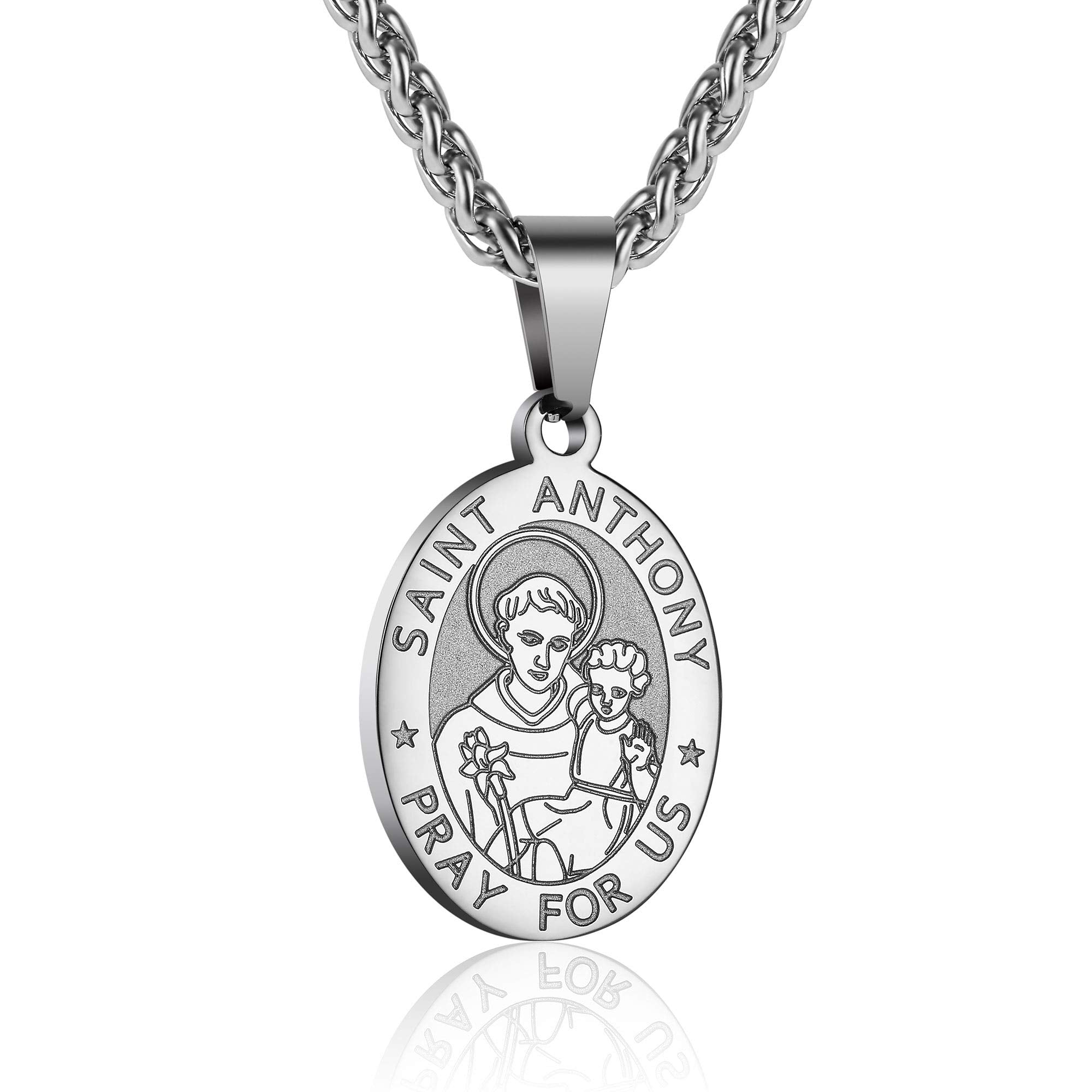 P. BLAKE St.Raphael Pendant Necklace for Men Stainless Steel Catholic Saint Raphael Archangel Medal with Chain 24 Inches