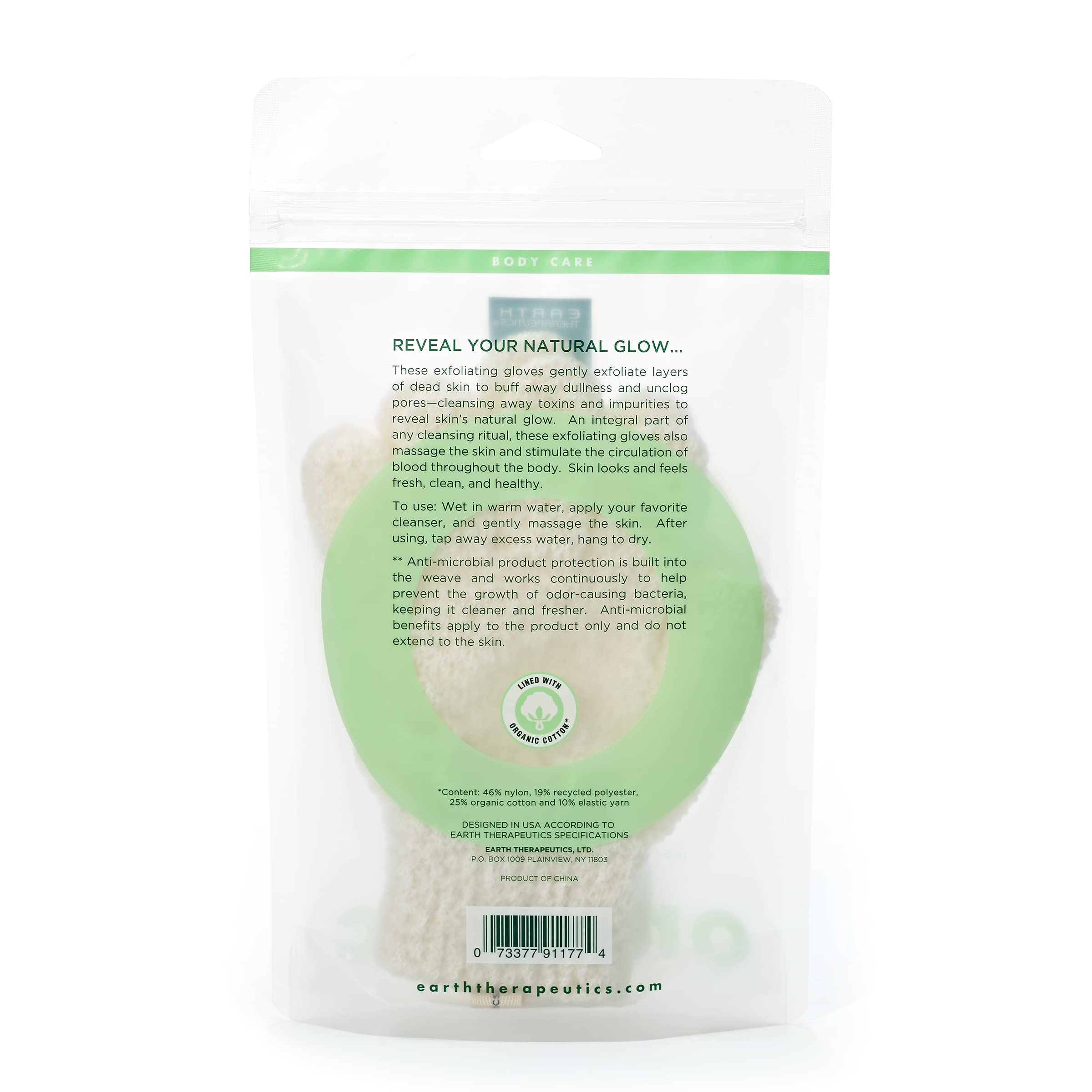Earth Therapeutics Organic Cotton Exfoliating Gloves 1 Pack