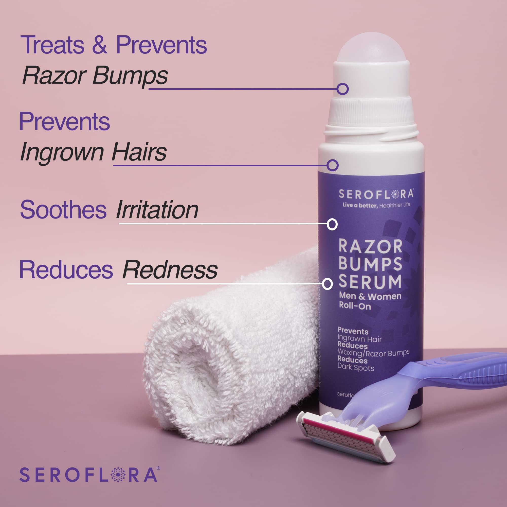 Seroflora Razor Bumps Serum-Ingrown Hair Treatment for Women-Razor Bump for Bikini Area - After Shave & Waxing - Roll-On-Face, L