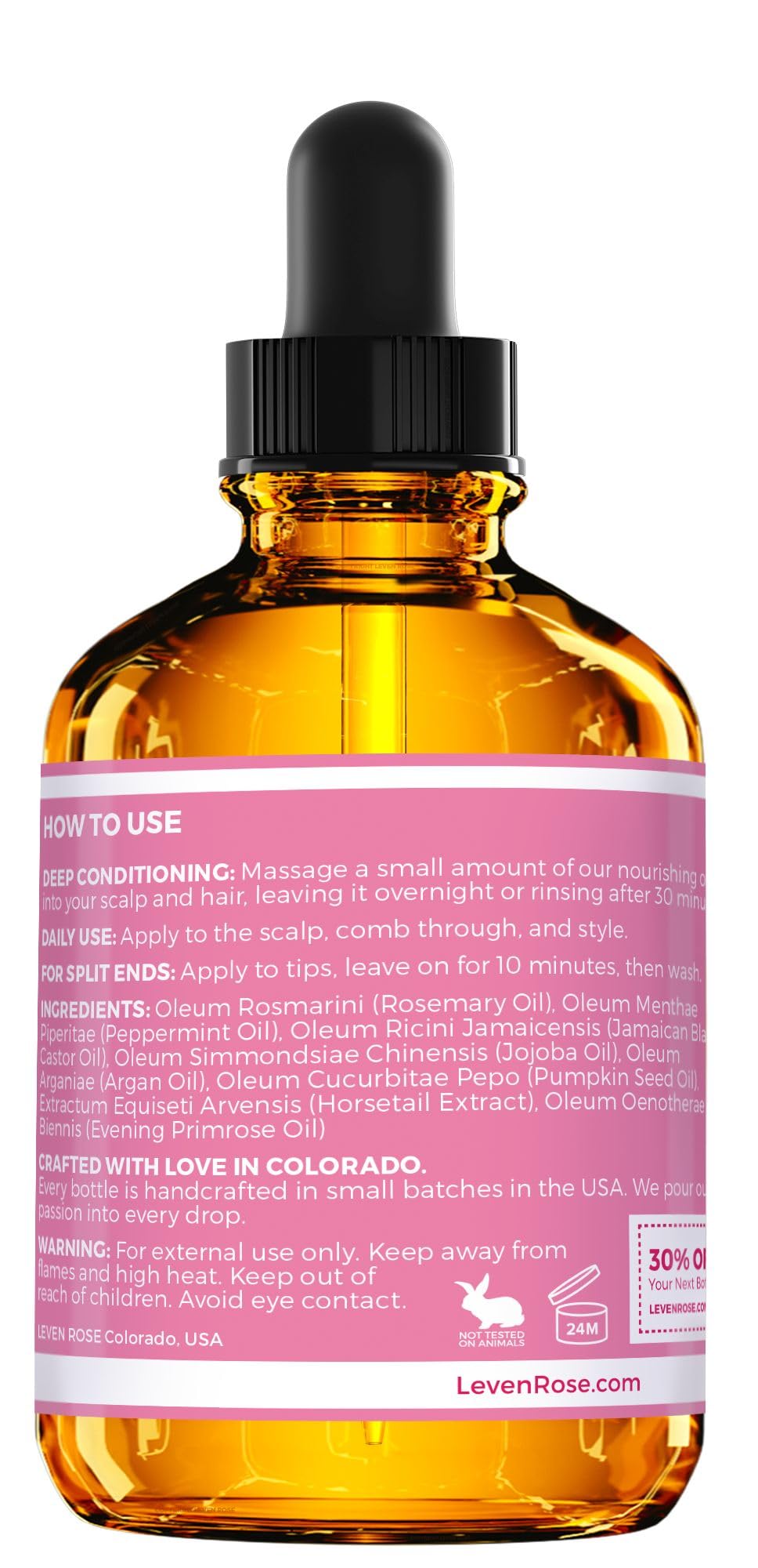Leven Rose Organic Rosemary Hair Growth Oil, 2 Fl Oz - Natural Formula with Castor, Jojoba, & Peppermint for All Hair Types