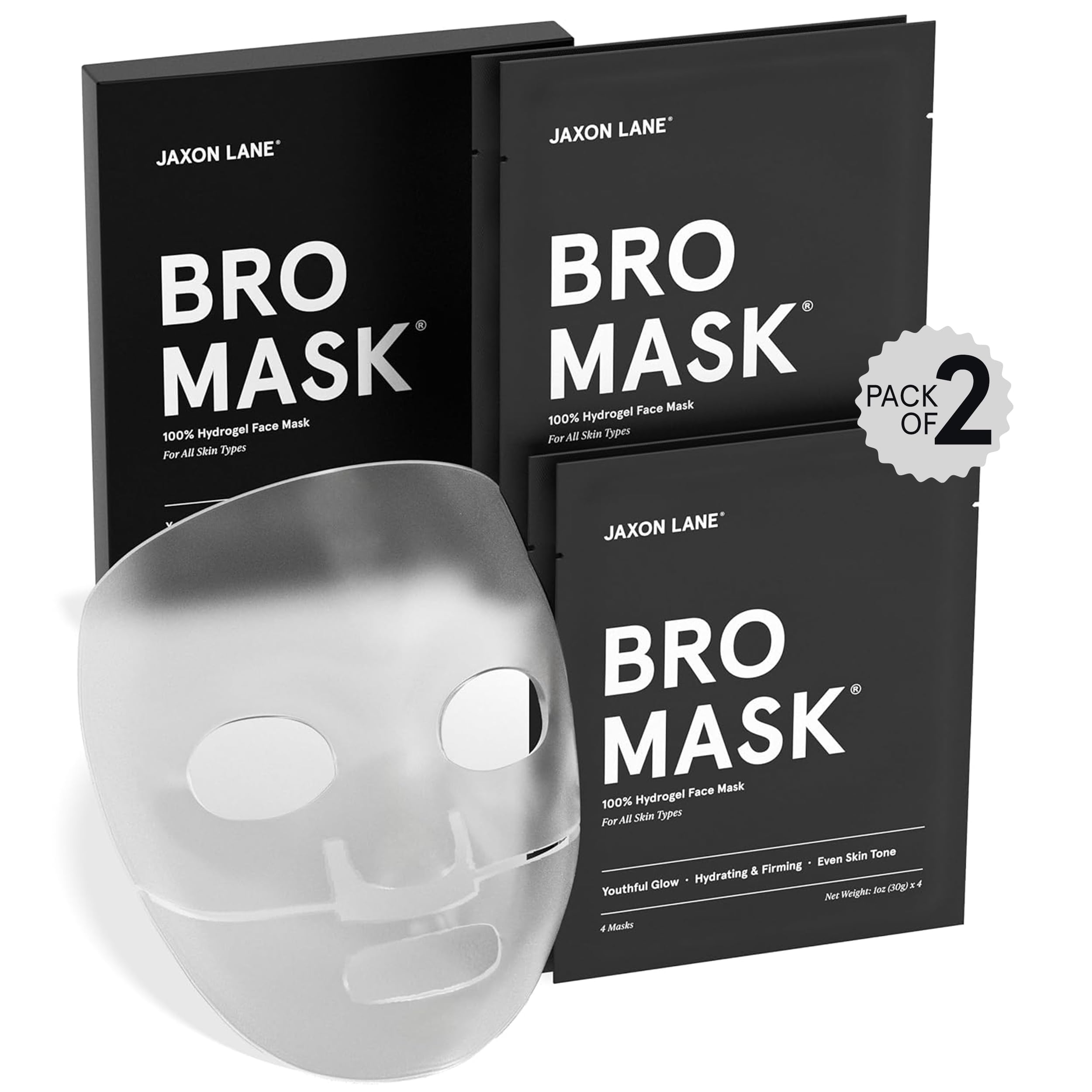 Jaxon Lane Bro Mask: Korean Face Mask For Men | 2 Pc. Hydrating Anti Aging Sheet Masks Contain Vitamin C, Vitamin E, Hyaluronic