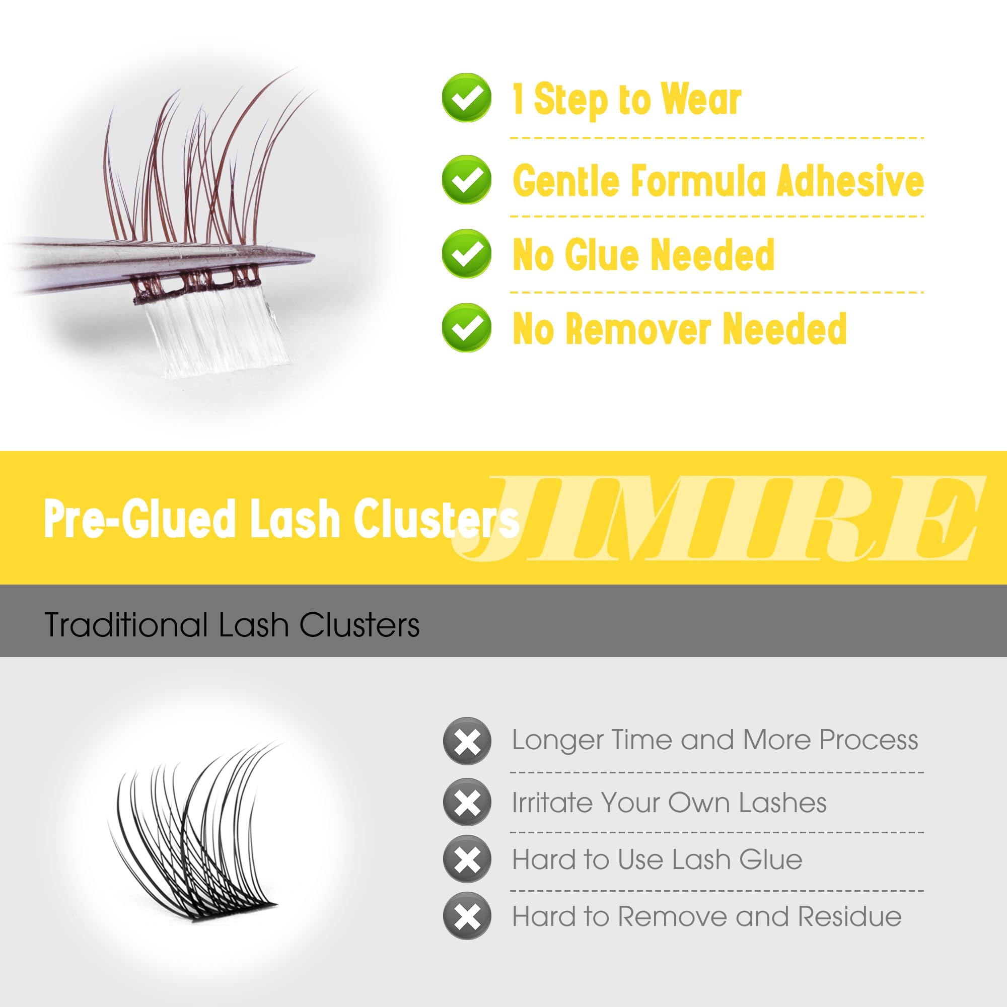 Jimire Brown Self Adhesive Eyelashes Press On Lash Clusters Natural Look Pre Glued Brown Cluster Eyelash Extension Wispy 10-12Mm