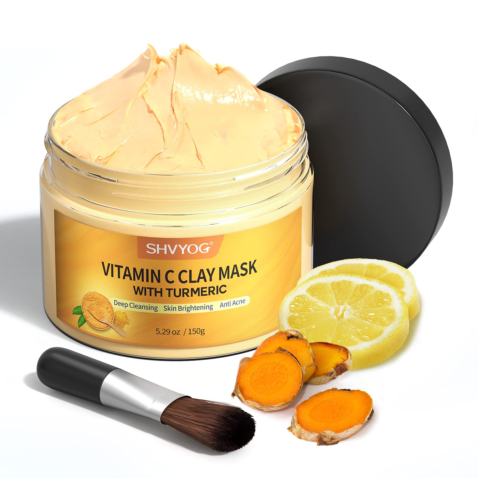 Vitamin C Face Mask with Kaolin Clay and Turmeric for Dark Spots, Dull Skin, Skincare Facial Mask for Controlling Oil and Refini