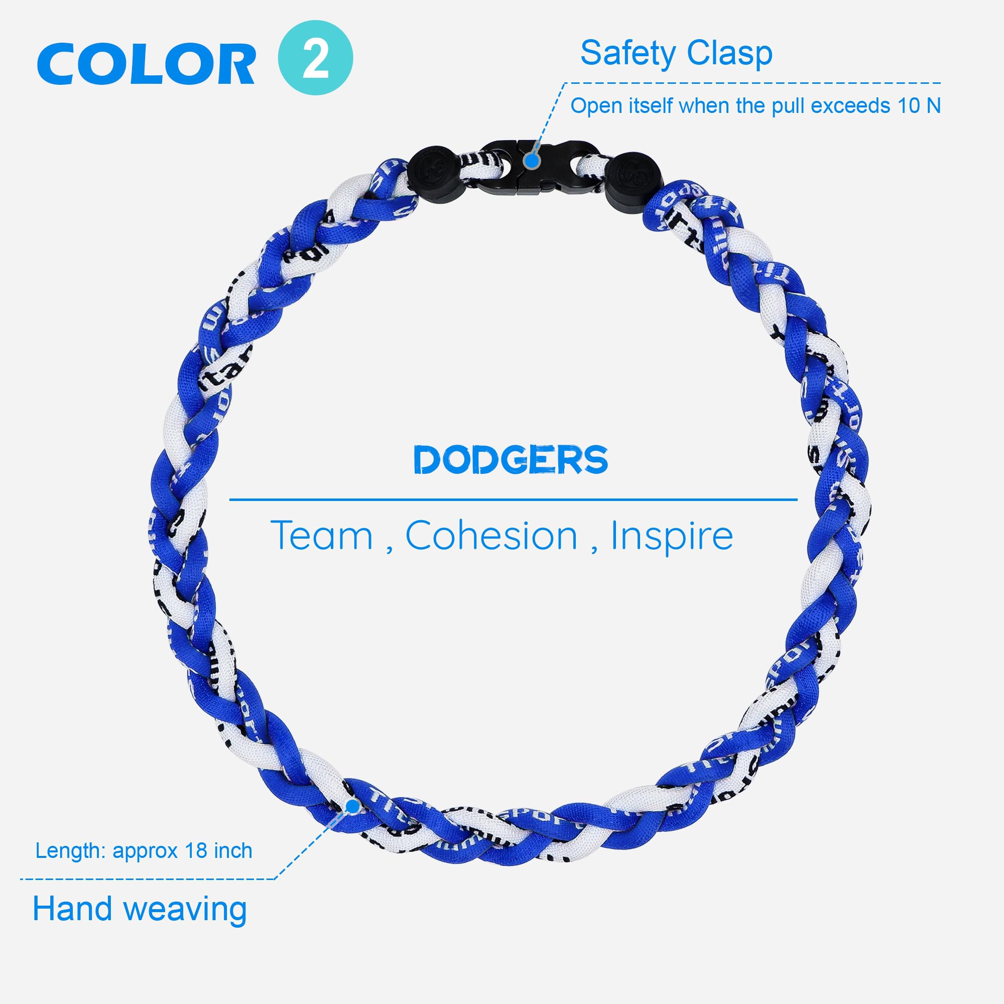 SUPBOMM 3 pcs Baseball Rope Necklaces, League Team Colors Braided Necklace, Baseball Team Gifts, Dodgers