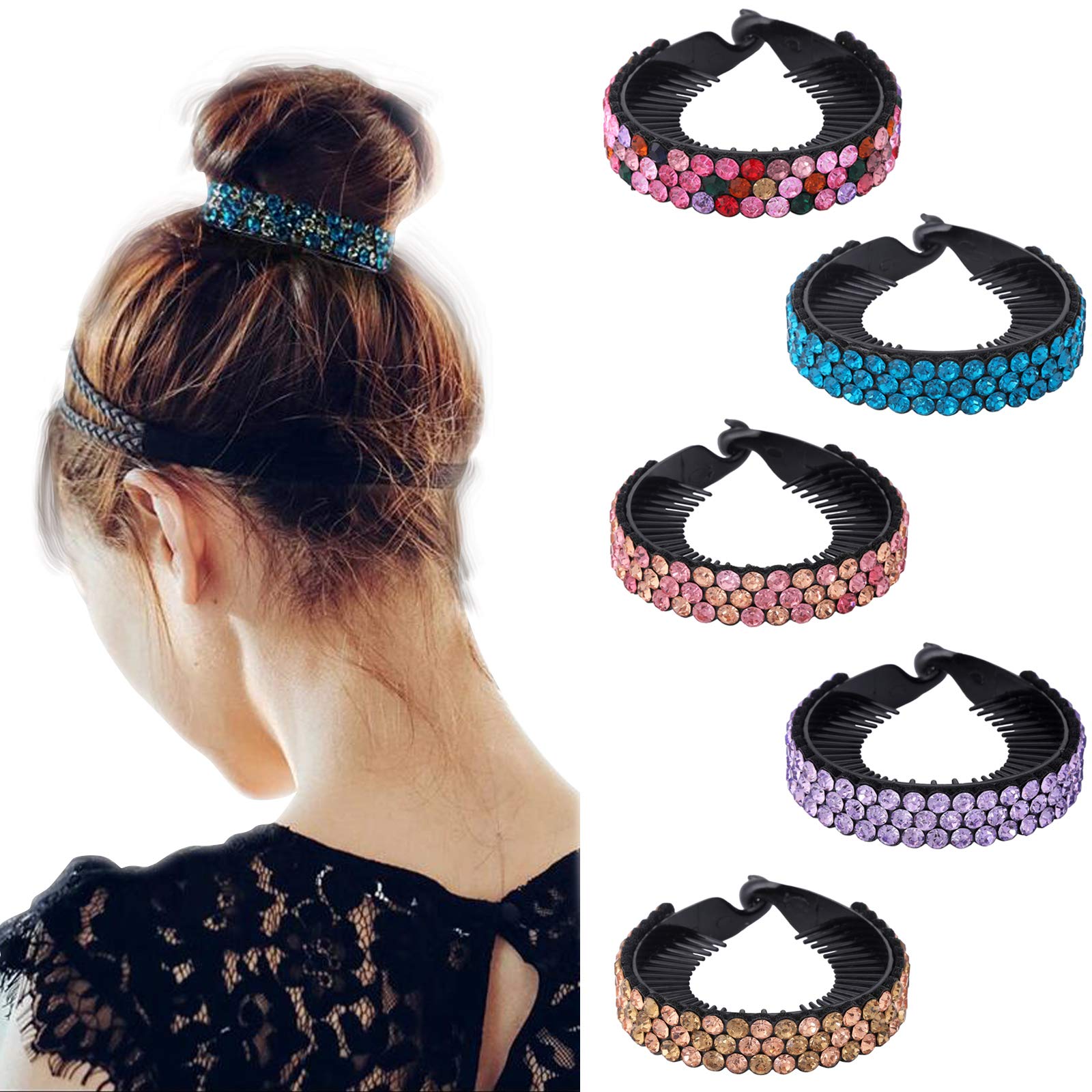 Rhinestone Hair Clip for Women - 5Pack Half-balloon Nest Expanding Hairpin Girls Hair Claws Hair Bun Holders Accessories (mixed 