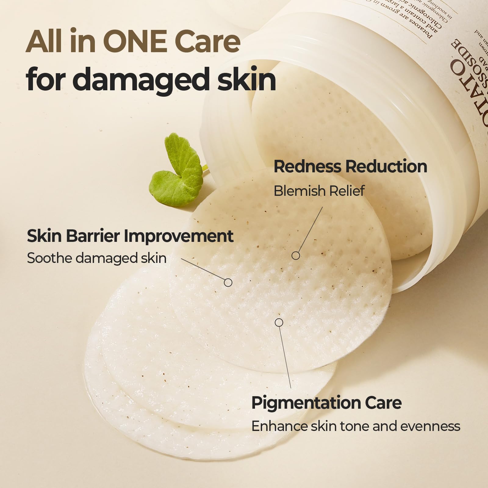 SKINFOOD Potato Madecassoside Soothing Toner Pad, Korean Skincare Facial Toner, Blemish Pads, Damaged Skin Barrier Improvement,
