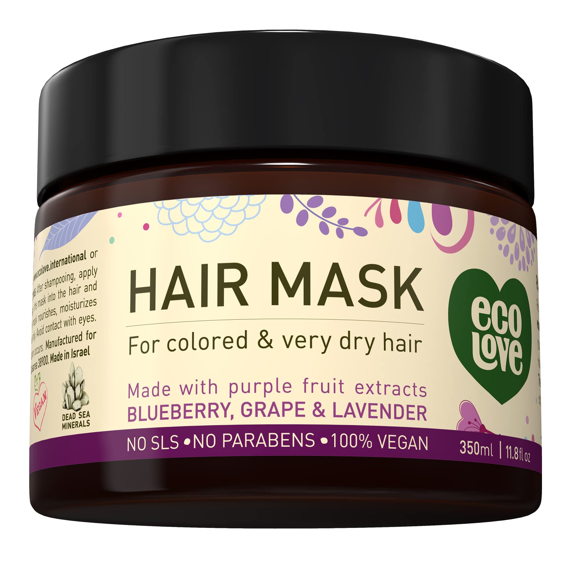 ecoLove Hair Mask for Dry Damaged Hair, Natural Hair Mask Deep Conditioning, 11.8 oz - Vegan and Cruelty-Free, With Lavender Ext