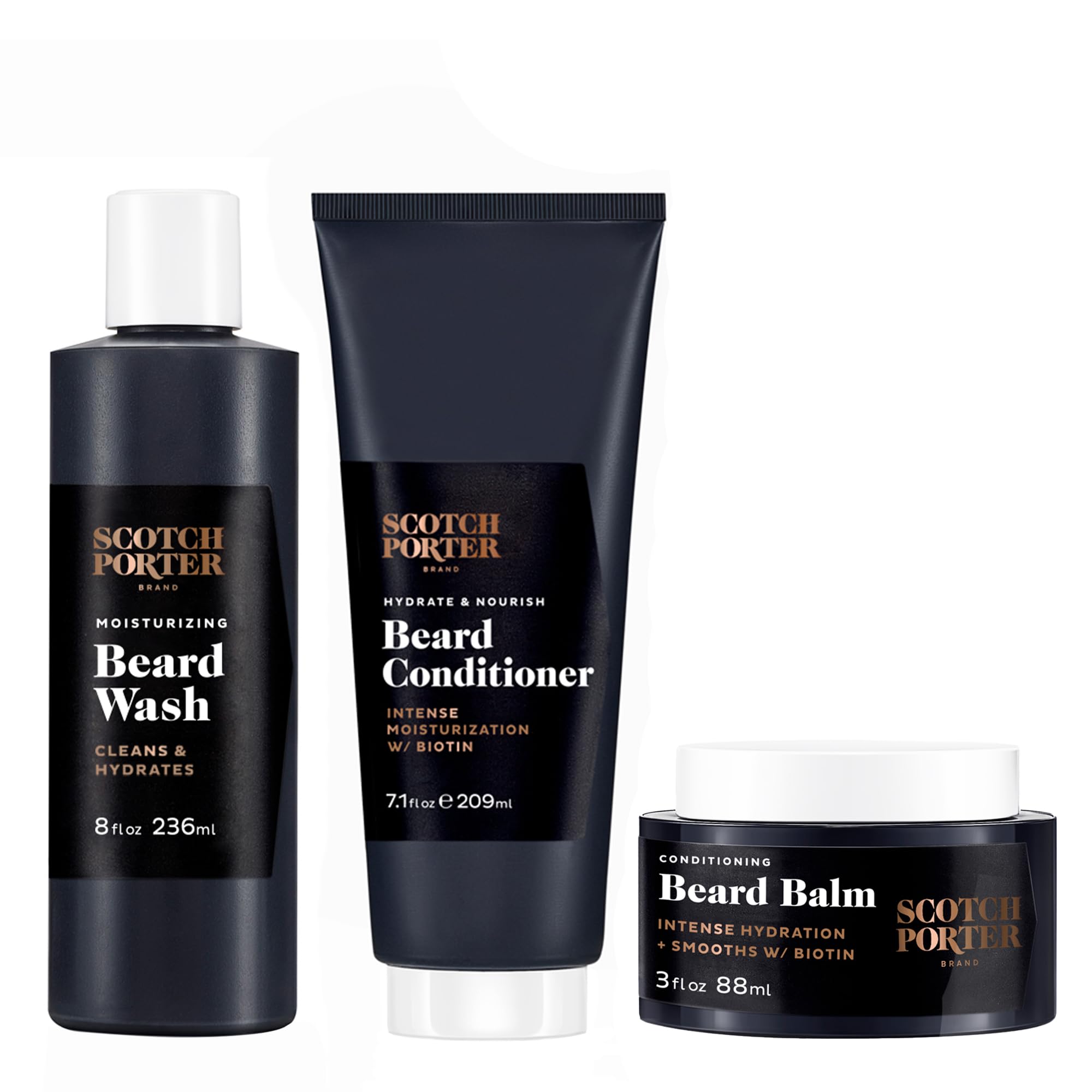 Scotch Porter Beard Wash, Conditioner & Balm - Cleanse, Moisturize, Hydrate, Soften & Style Coarse, Dry Beard Hair While Encoura