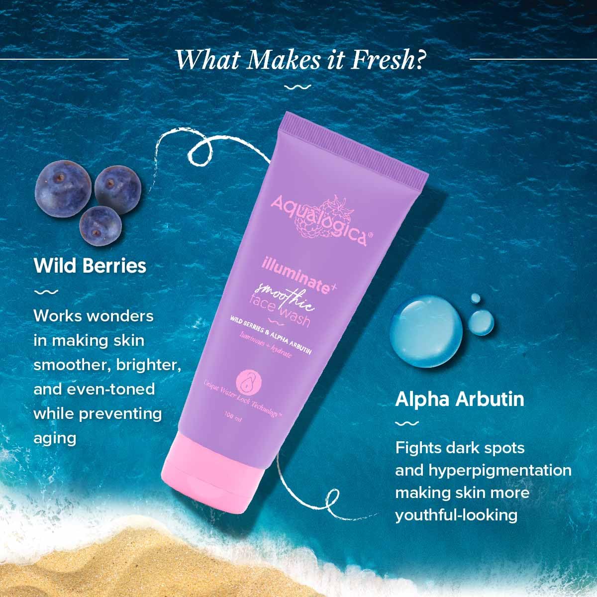 Aqualogica illuminate+ Smoothie Face Wash with Wild Berries & Alpha Arbutin for Gently Exfoliates & Hydrates Skin | For Combinat