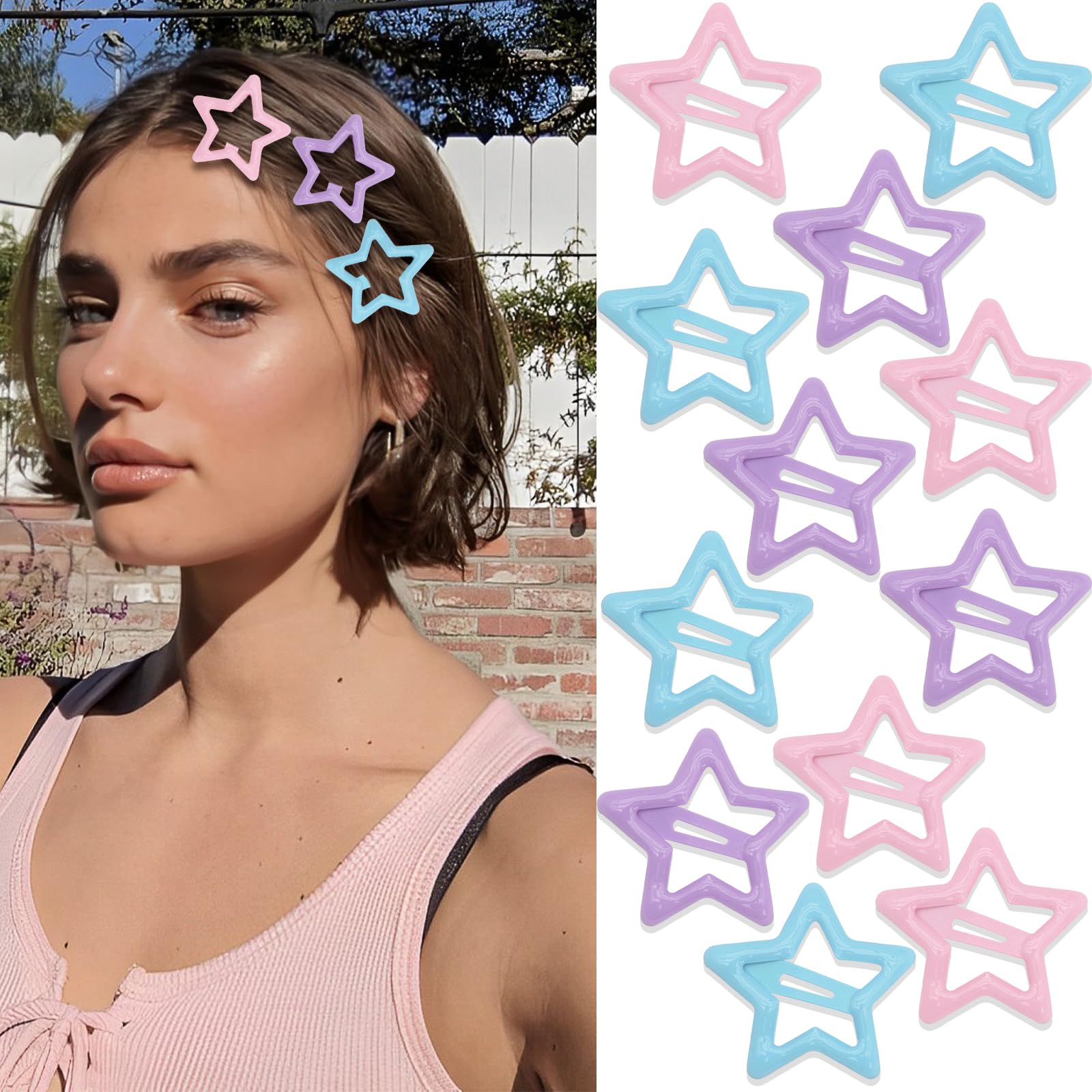 NAISKA Hair Clips and Accessories: Snap Non-Slip Metal Barrettes in Multiple Colors for Women (Pink, Purple, Blue)