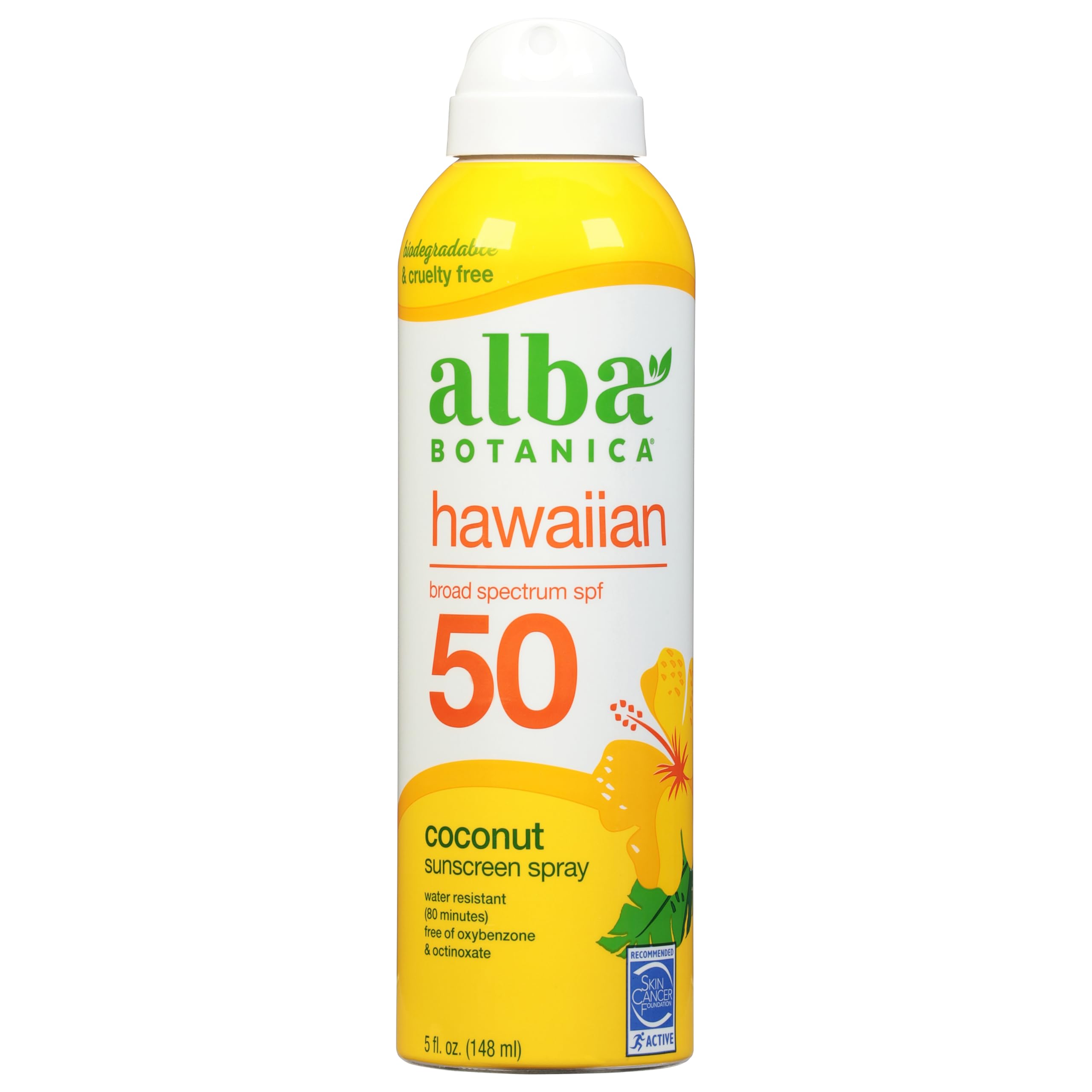 Alba Botanica Sunscreen Spray For Face And Body, Broad Spectrum Spf 50 Sunscreen, Hawaiian Coconut, Water Resistant And Biodegra