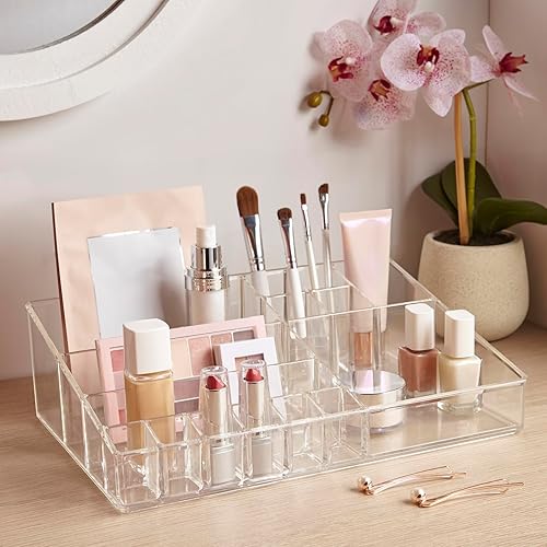 STORi Clear Makeup Organizer - 15-Compartment Cosmetic Holder, Plastic Vanity Storage, Model 8800, Made in USA