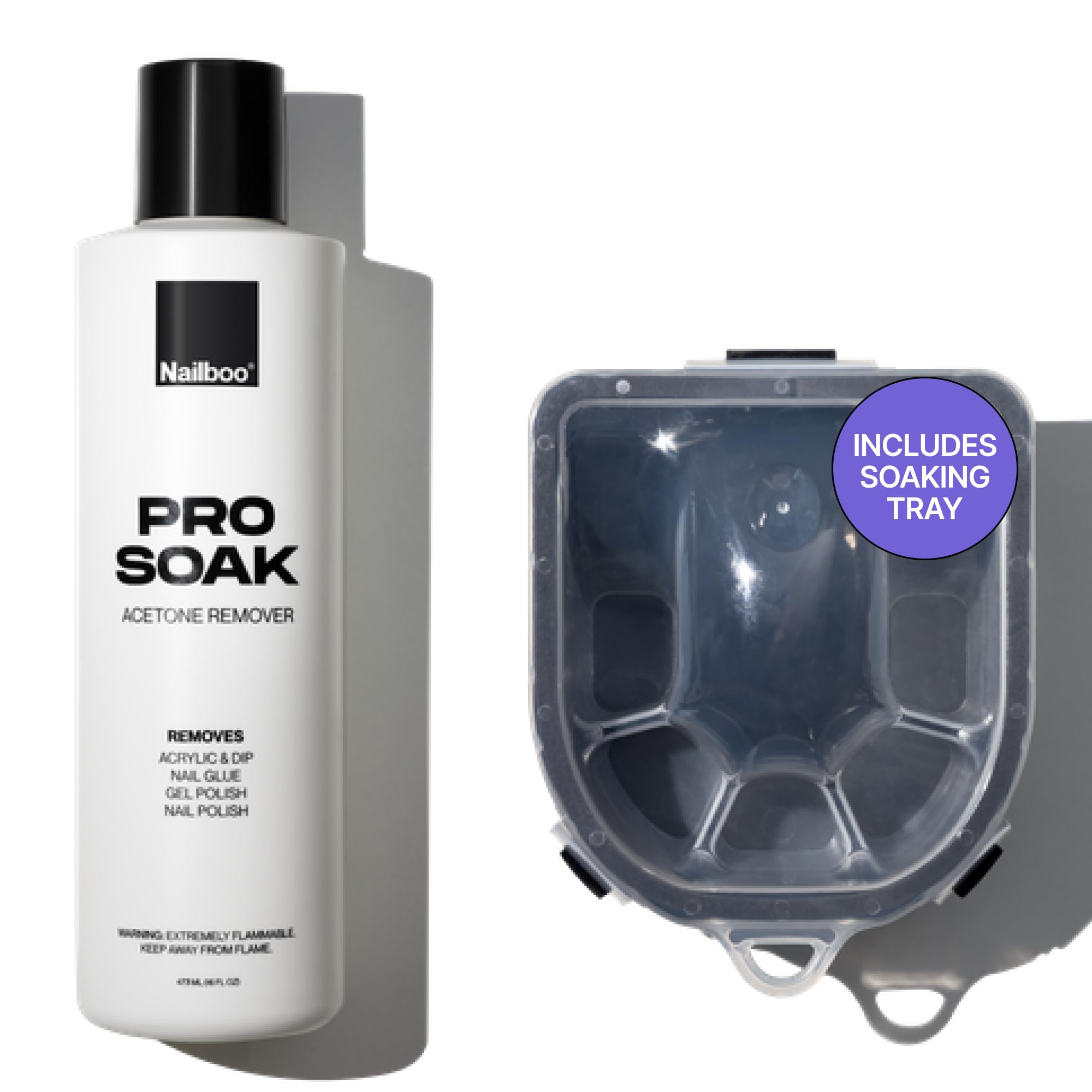Nailboo 100% Acetone Nail Polish Remover & Soak Bowl, Gel Polish Remover for Nails, Pure Acetone Polish and Dip Powder Remover, 