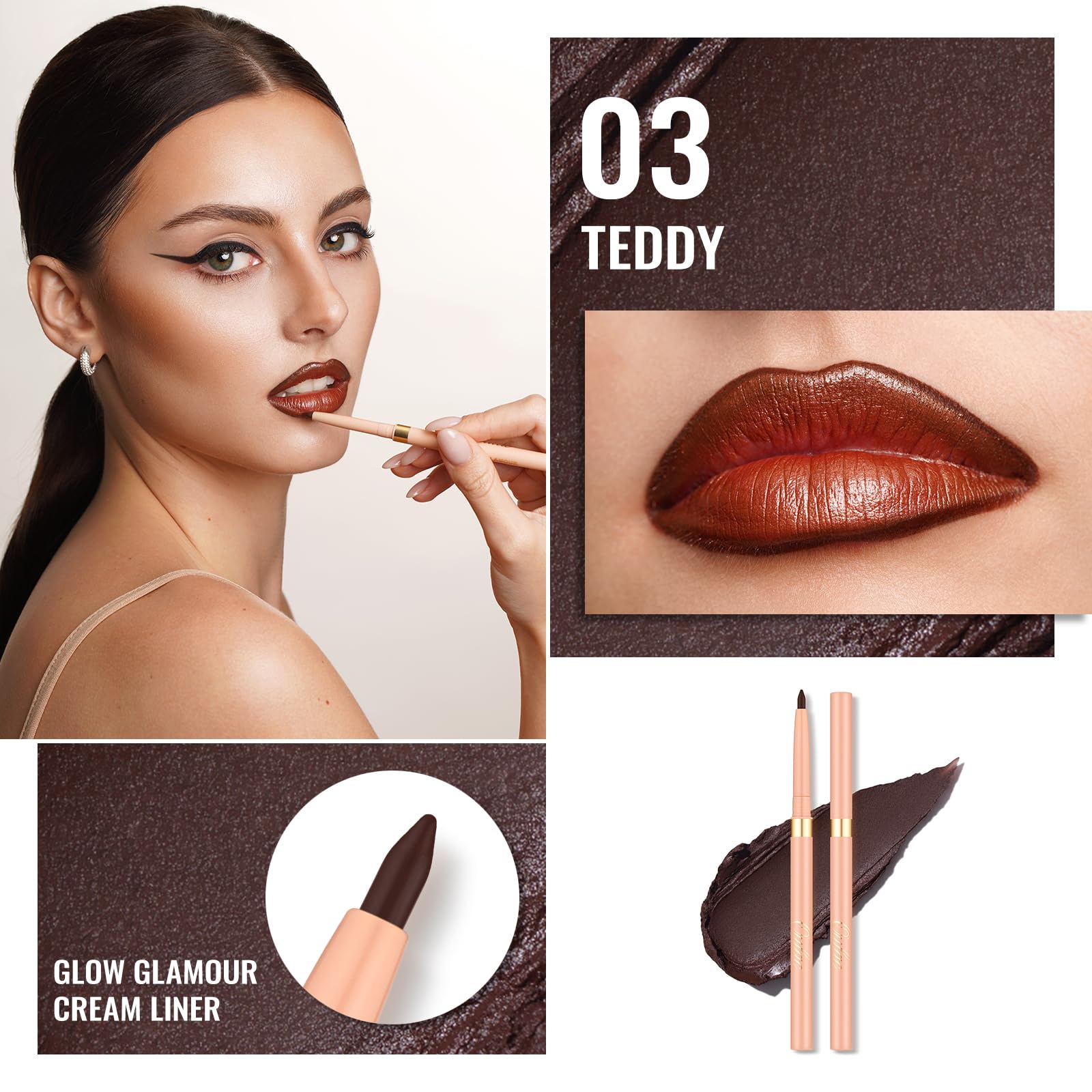 Oulac Brown Lip Liner Pencil, 2In1 Retractable Makup Crayon For Lipliner And Eyeliner, Highly Pigmented, Smooth, Long Lasting An