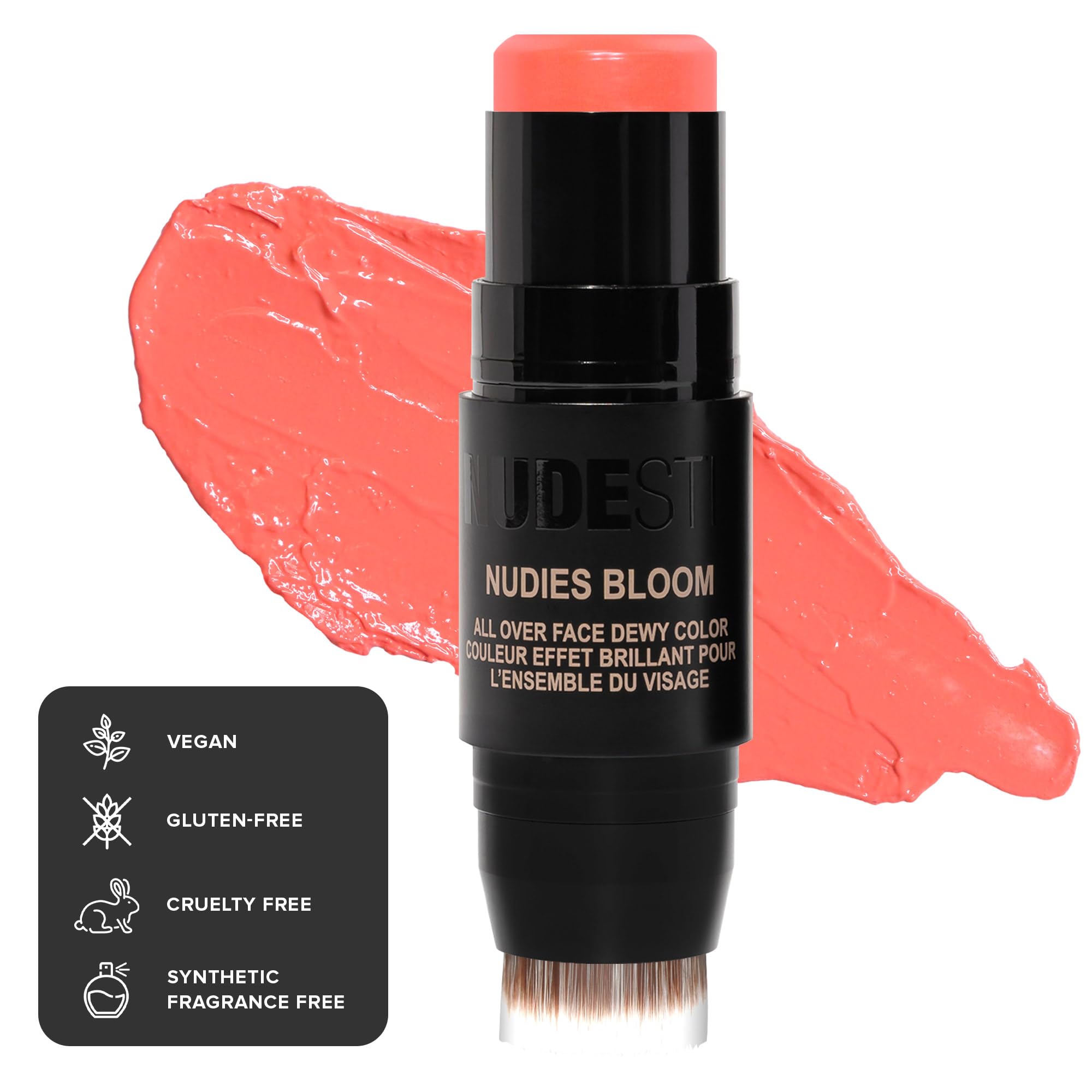 Nudestix Nudies Bloom Dewy and Radiant Cream Blush 3-in-1 All Over Face Colour For Cheeks, Eyes and Lips w/Blending Brush (Tiger