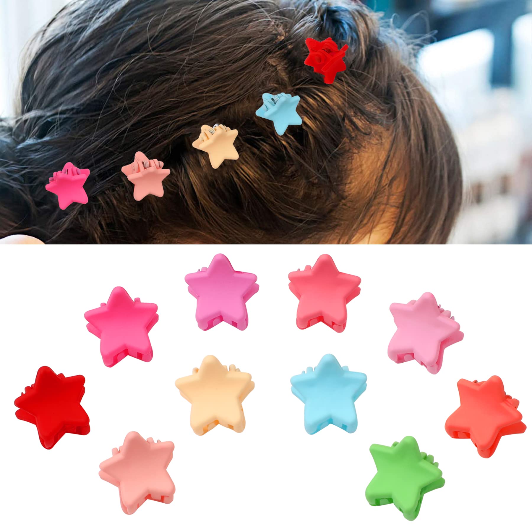 Janyun 50 Pcs Colorful Star Mini Hair Claw Clips Clamps Accessories For Baby Toddler Girls Decorative Bun Thin Hair, Assorted Co