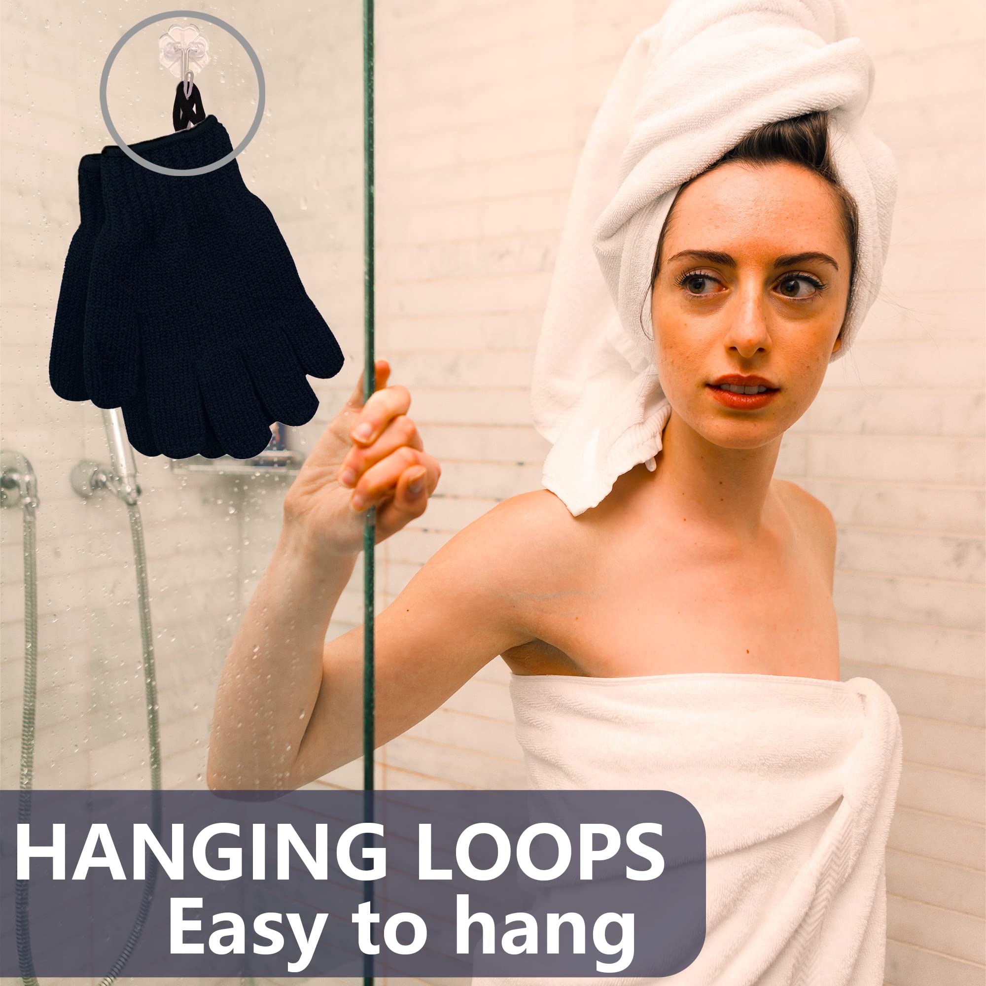 Exfoliating Glove With Hanging Loop - Bath Gloves 1 Pair Shower Gloves, Heavy Exfoliating Gloves For Men And Women Shower Gloves