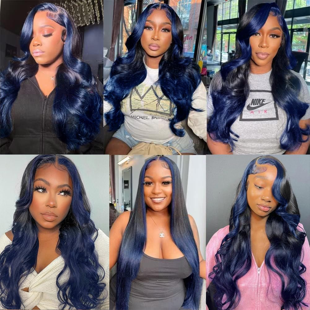 Yms Royal Blue Hd Lace Front Wigs Human Hair Pre Plucked Ombre Blue Human Hair Wig 180% Density Lace Frontal Wigs Human Hair 28