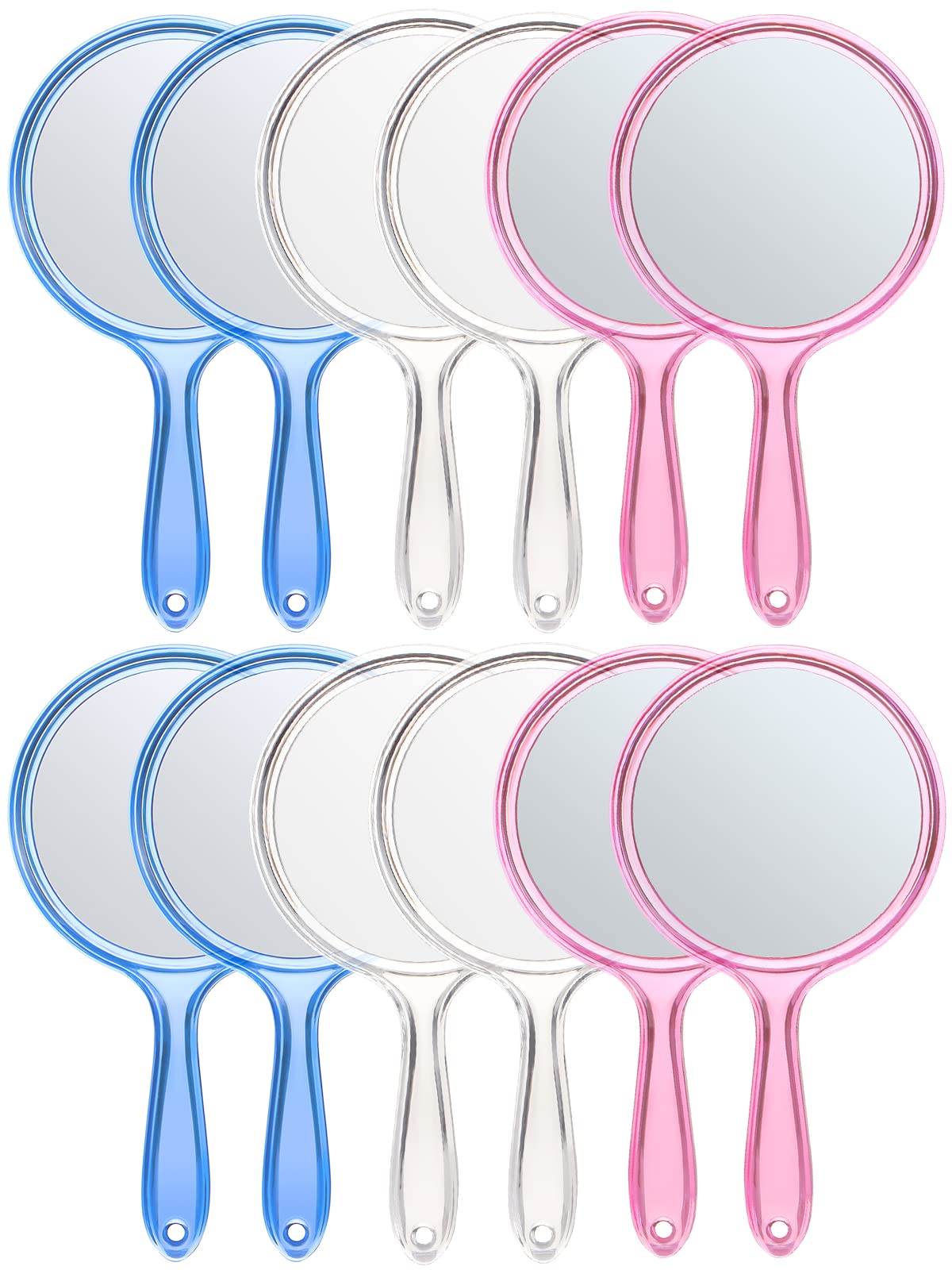 OMIRO Hand Mirror, Double-Sided Handheld Mirror 1X/3X Magnifying Mirror with Handle, Set of 12 (Mix Colors)