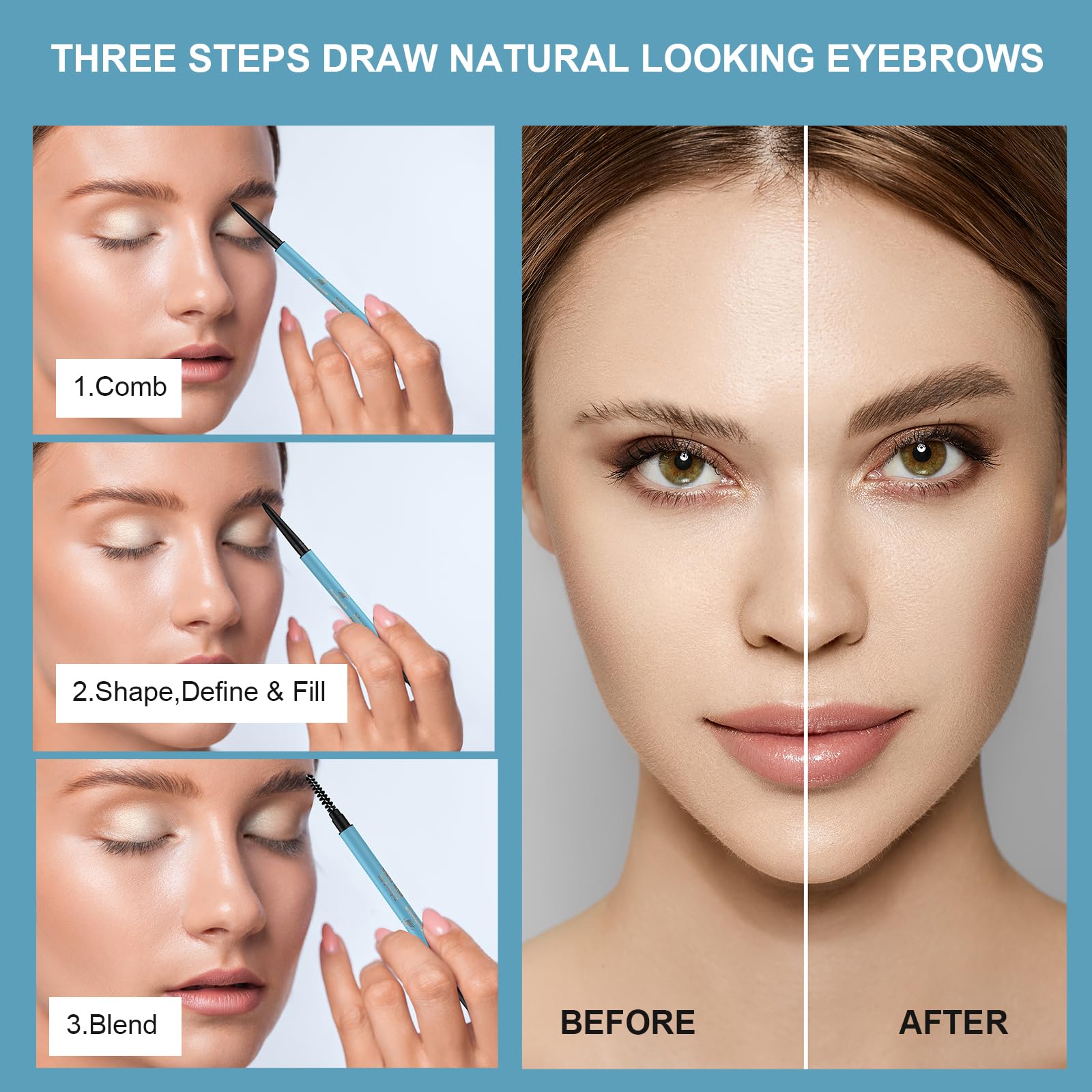 Turritopsisd Eyebrow Pencil Liner ?2-Pack Auburn? Waterproof Long-Lasting Retractable Extra-Slim Pen Fine-Tip Built-In Brush Cre