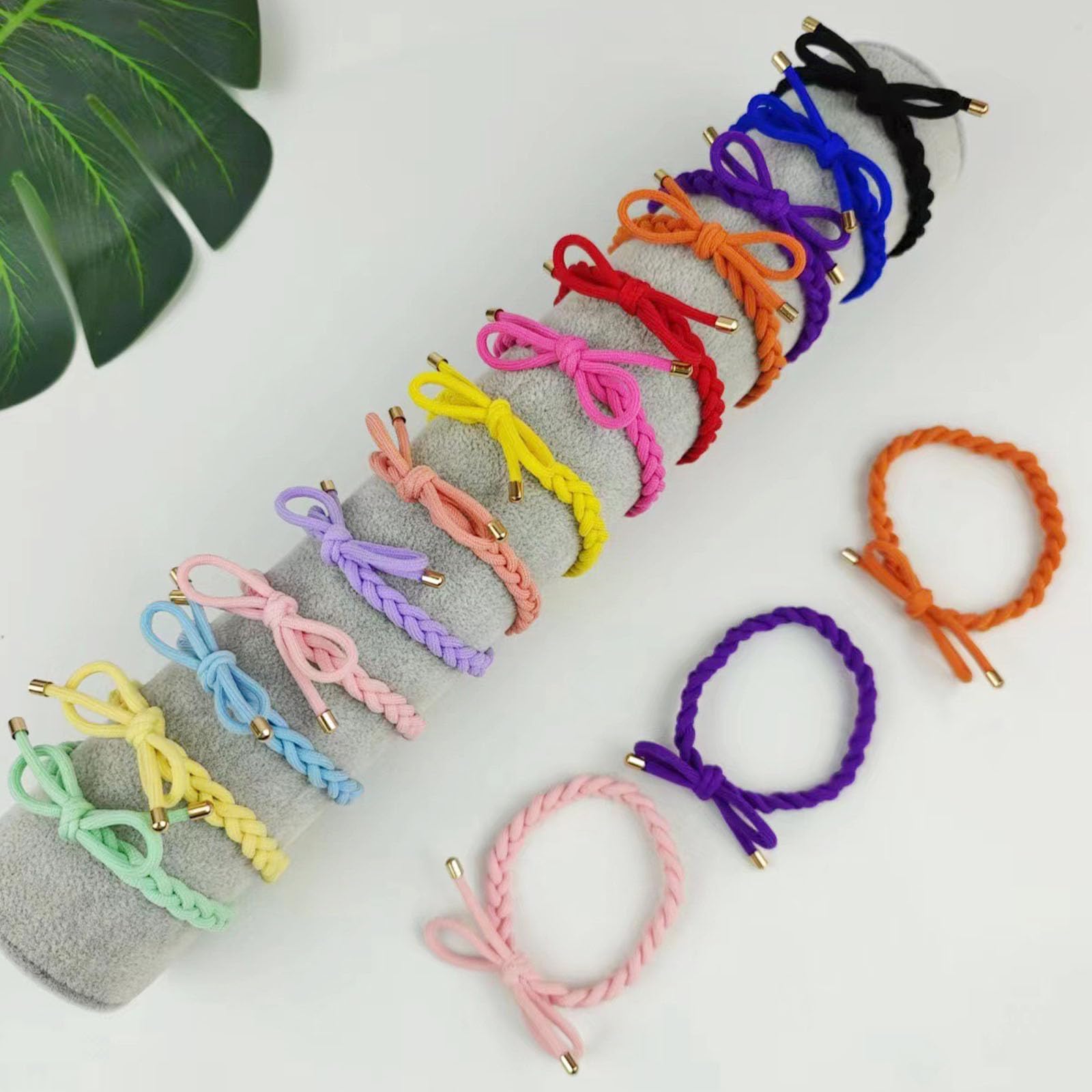 Kovolitu 12 Pcs Bright Color Braided Hair Ties Bow Tie Hair Bracelets For Women Girls Elastic Hair Ties No Damage Ponytail Holde