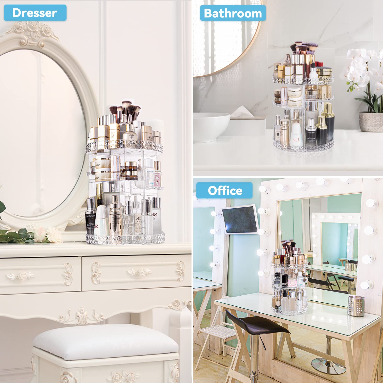 Kingtaily Rotating Makeup Organizer Spinning for Vanity, 360 Rotation with 6 Adjustable Layers, Large Capacity Vanity Skin-care