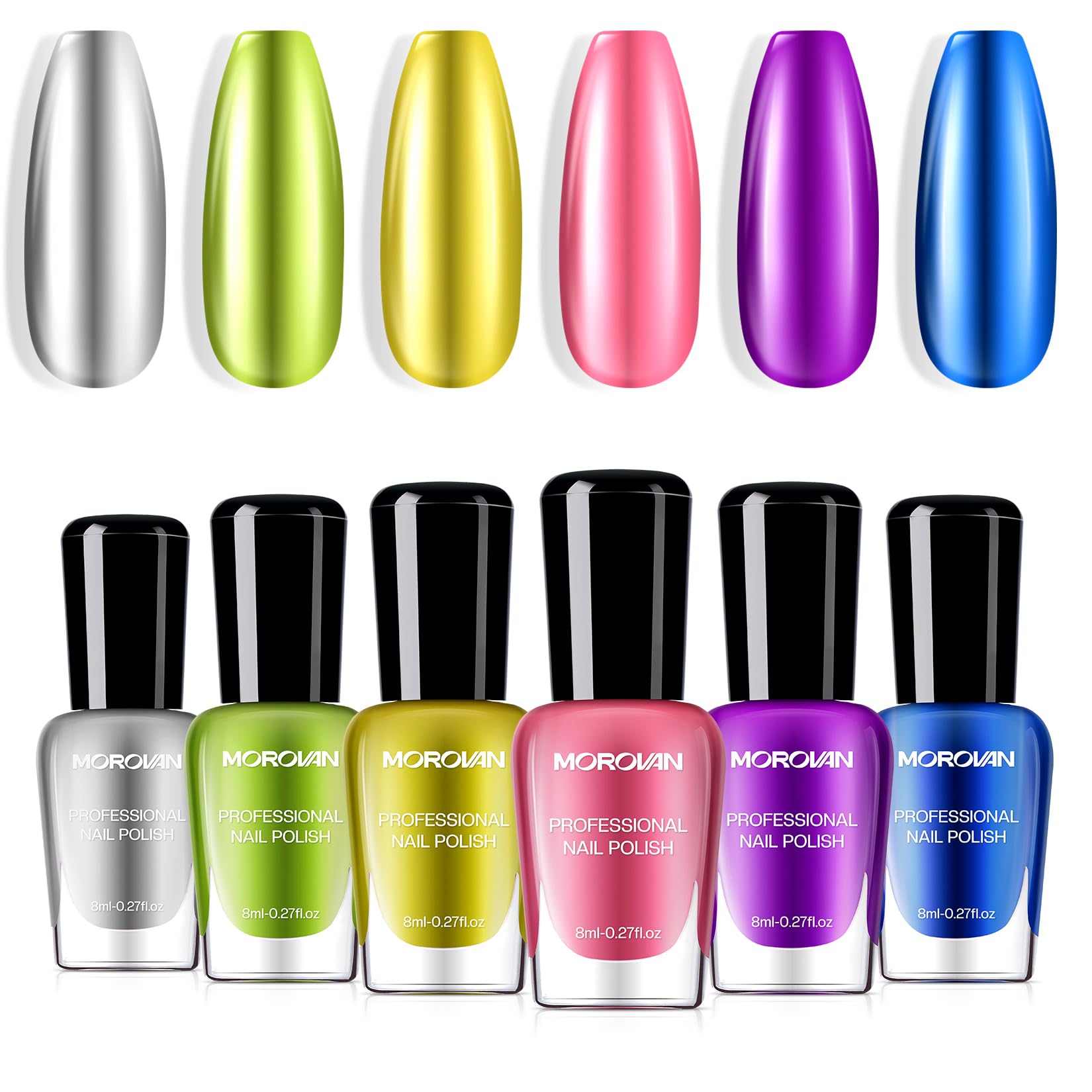 Morovan Fingernail Nail Polish Set: Metallic Chrome Mirror Quick Air Dry Nail Polish Gold Sliver Purple Mini Nail Polish Kit Hom