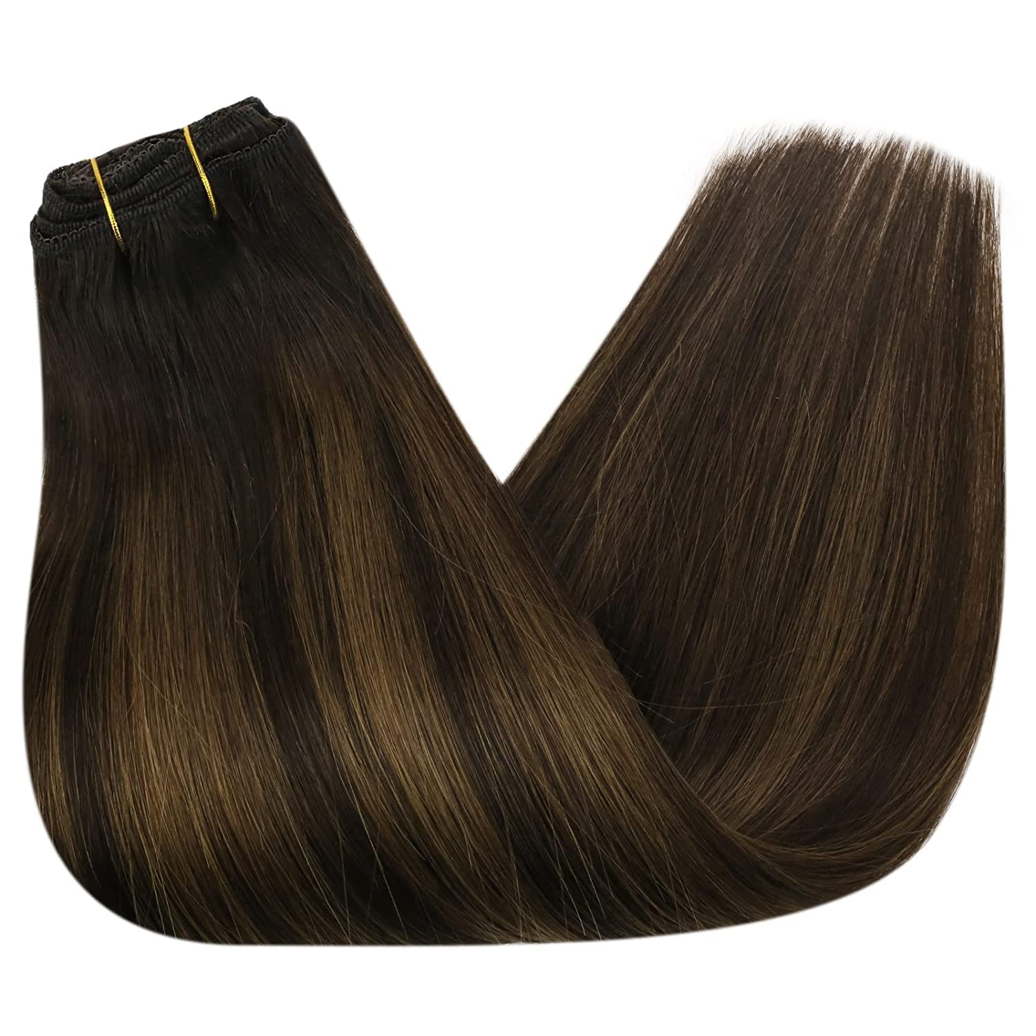 Sunny 135g Clip in Hair Extensions Human Hair Brown Clip in Real Human Hair Extensions Balayage Dark Brown Ombre Medium Brown Cl