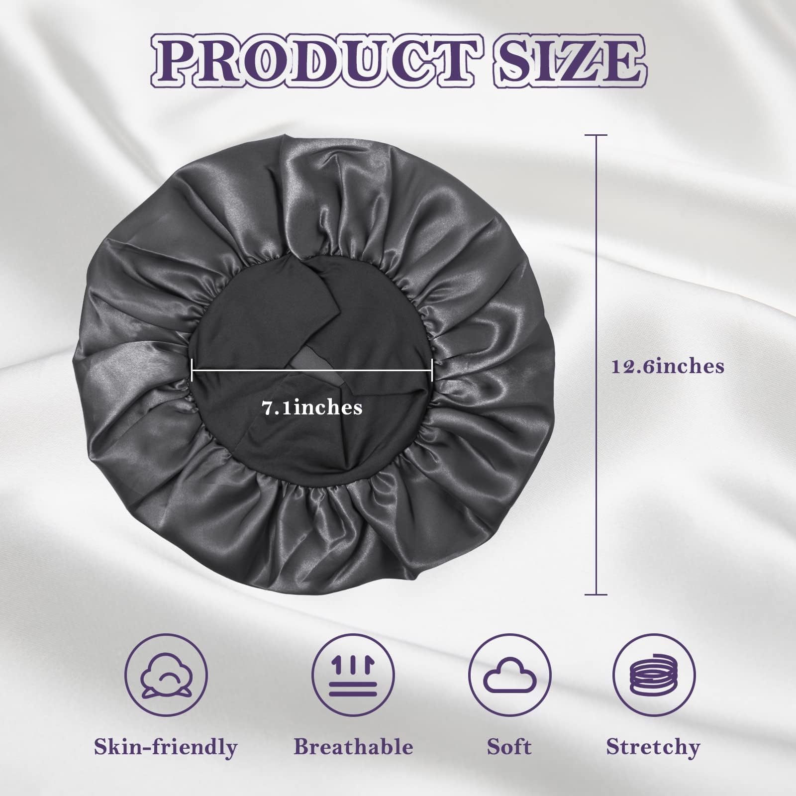 2Pcs Silk Bonnet For Sleeping, Satin Hair Bonnets, Soft Elastic Band Silk Sleep Cap, Silk Hair Wrap For Curly Hair Shower Cap (B
