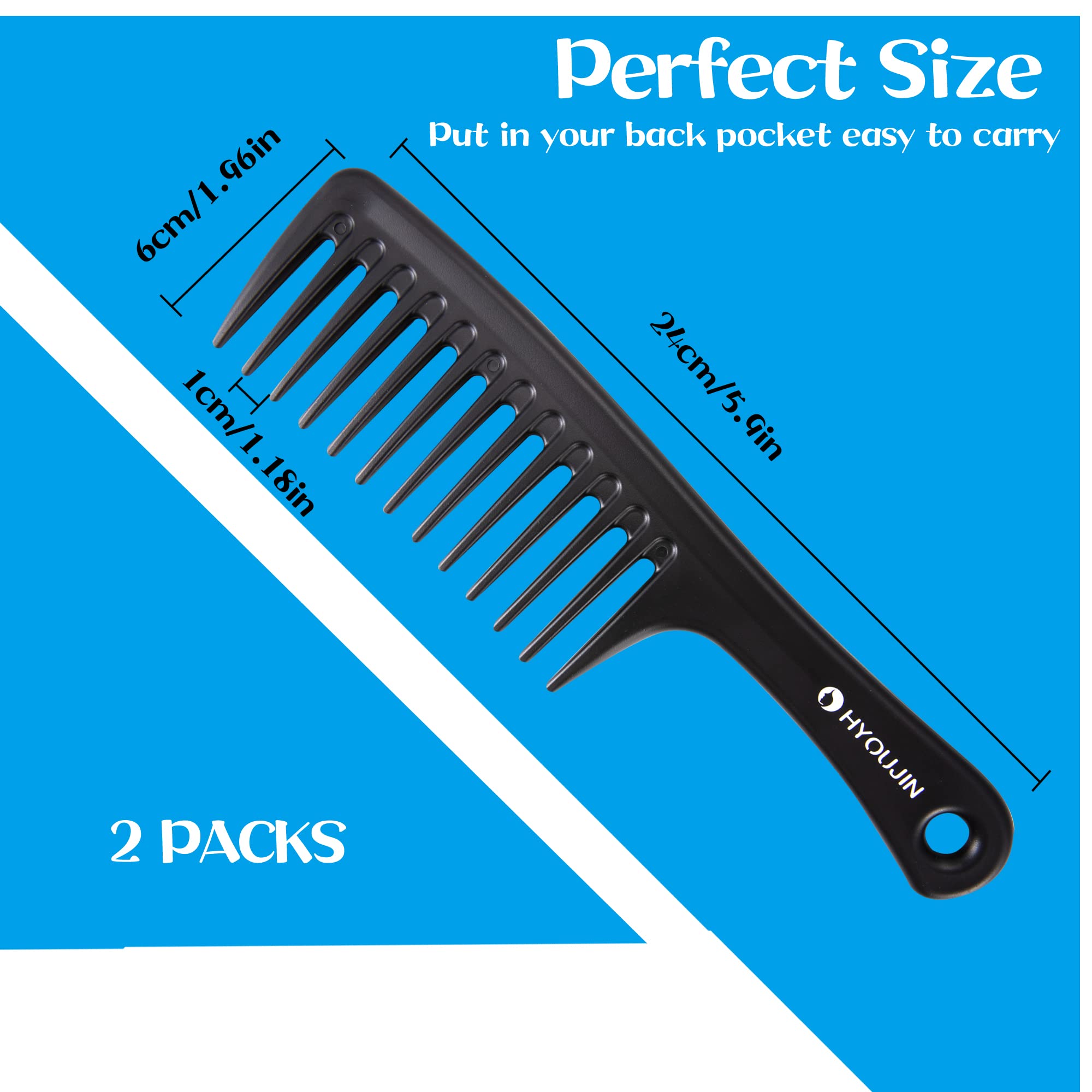 Hyoujin Two Set Large Wide Tooth Comb Detangling Wet Or Dry Hair Combs Shower Comb For Women,Men,Hair Styling Brush For Black Na