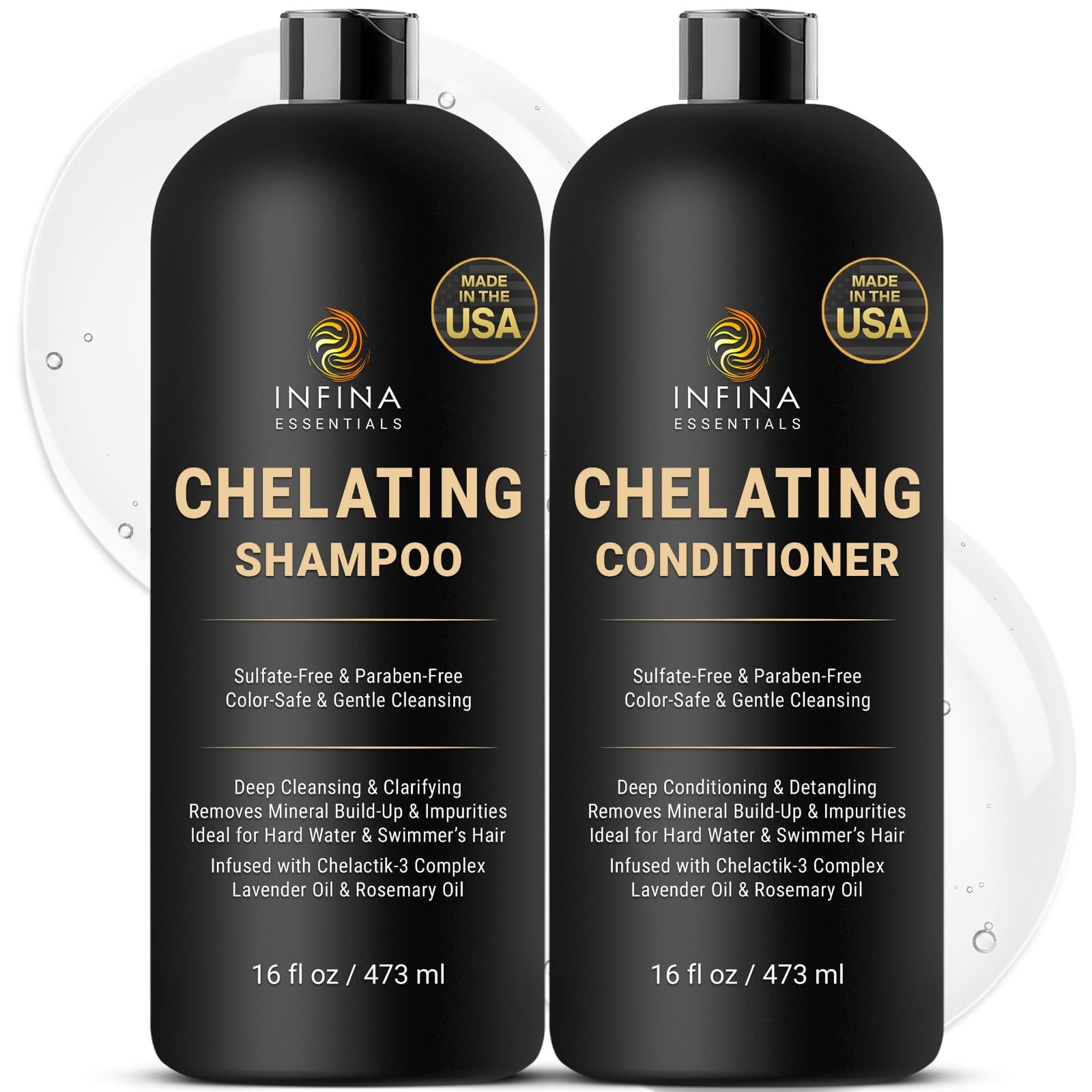Infina Essentials Chelating Hard Water Shampoo And Conditioner Set With Chelactik-3 & Rosemary Oil - Color Safe Metal Detox Sham