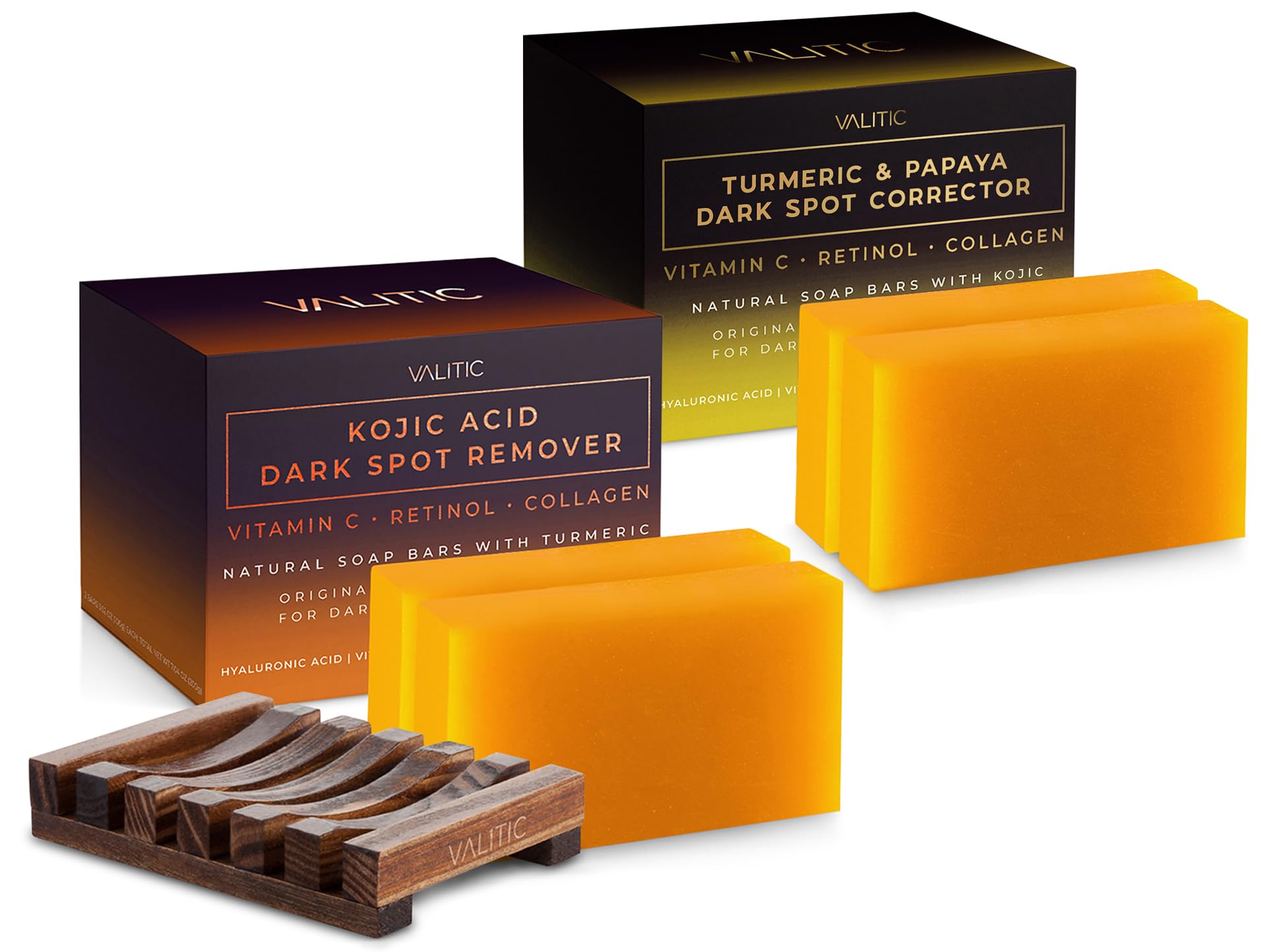 VALITIC Papaya and Turmeric Kojic Acid Soap Bar - Dark Spot Corrector Skin Care Cleansing Bar - Infused with Vitamin C, Hyaluron