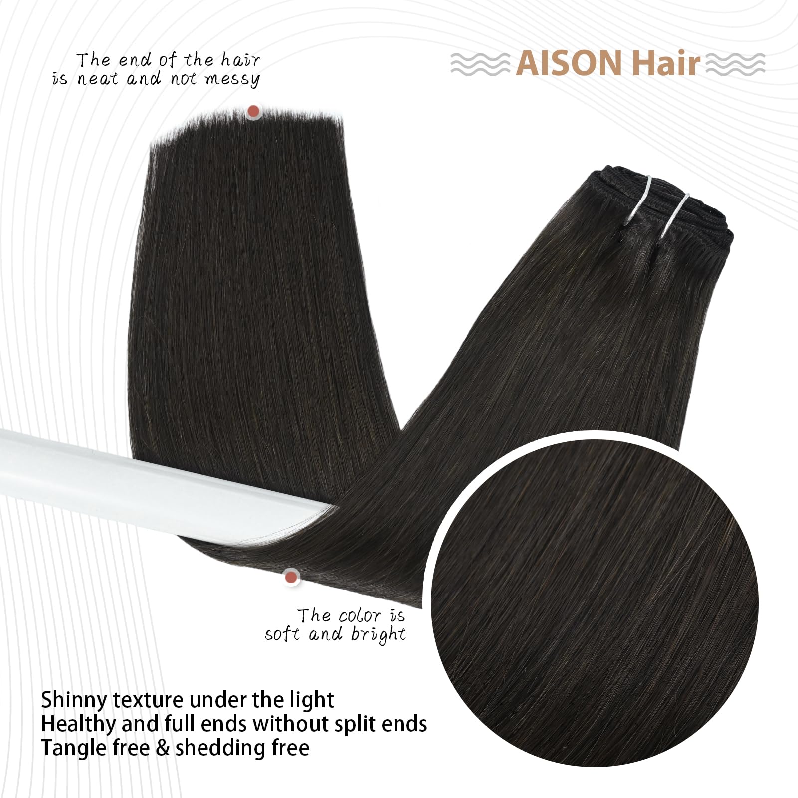 Aison Dark Brown Clip In Hair Extensions Real Human Hair 85G 100% Real Human Hair Clip In Extension Straight For Fashion Women 7