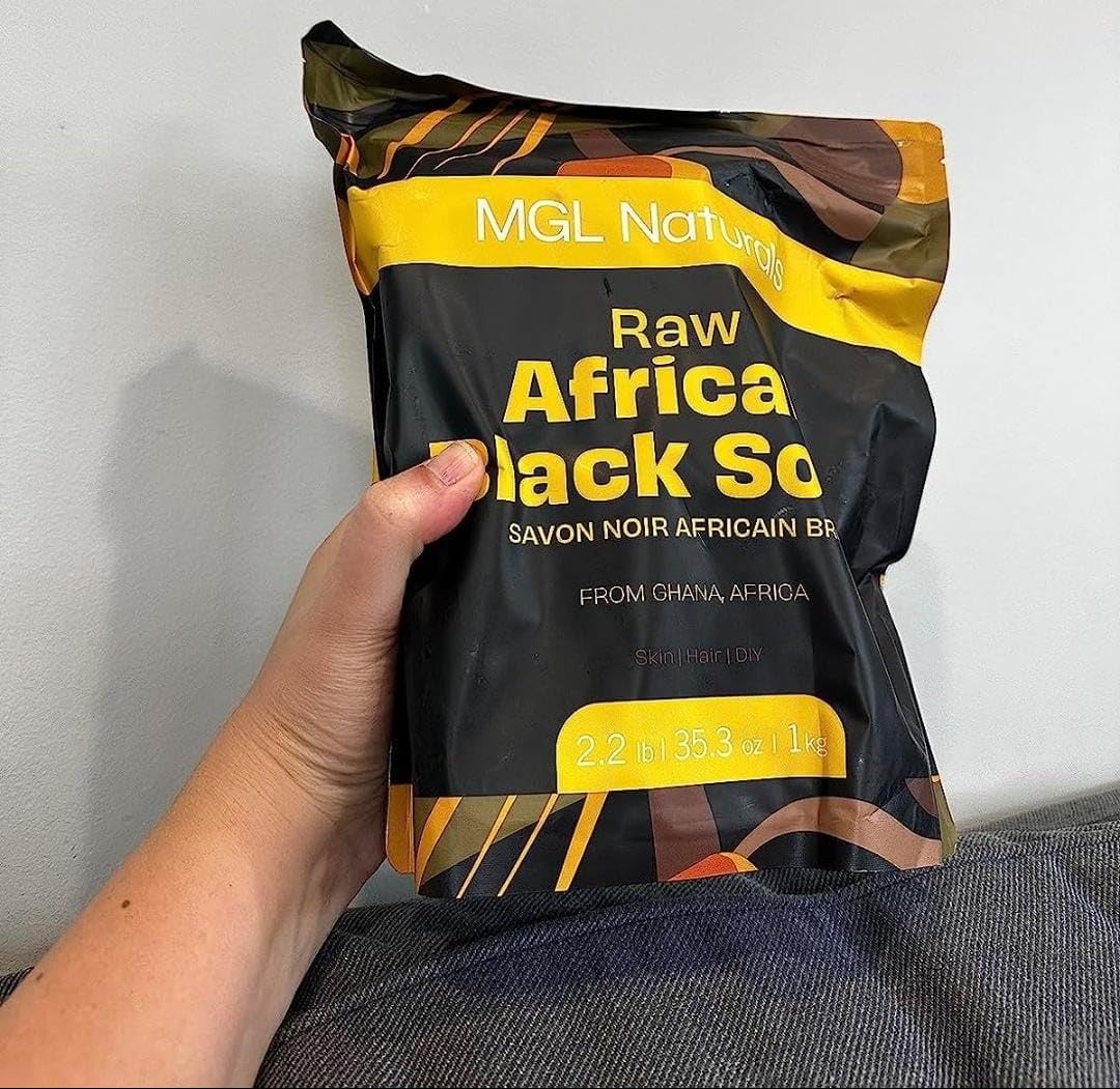 MGL Naturals Raw African Black Soap 2.2 lb from Ghana, Africa | Vegan & Organic | Face and body deep cleanse wash. 35.3oz | 2.2