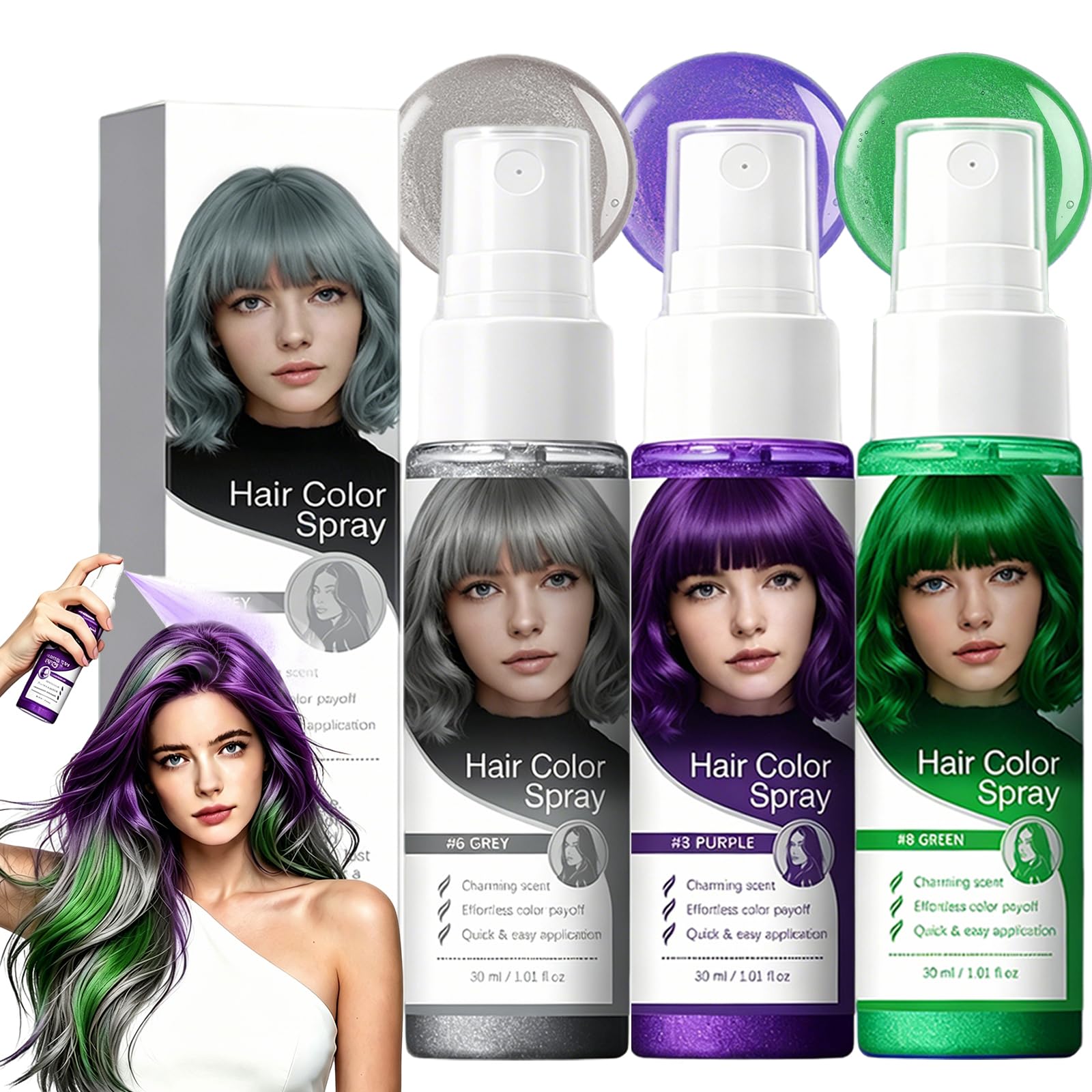 Temporary Hair Color Spray, 3 Colors OneTime Use Temporary Hair Dye, Washable Hair Wax Color, NonSticky For Cosplay Party DIY,
