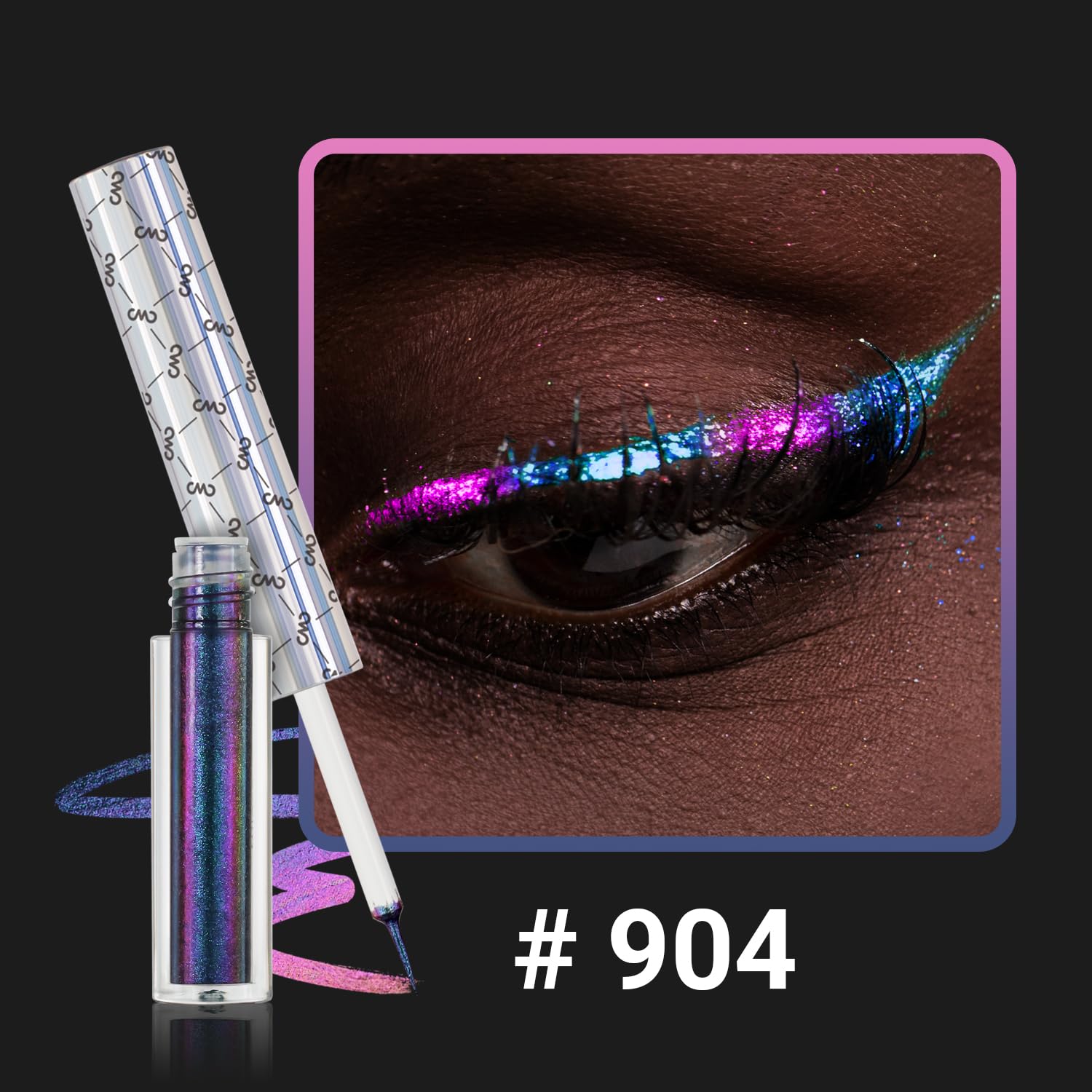 Charmacy Chameleon Glitter Liquid Eyeliner, Metallic Shade Color Shift Eye Liner, Highly Pigmented, 24H Long-Lasting, Waterproof