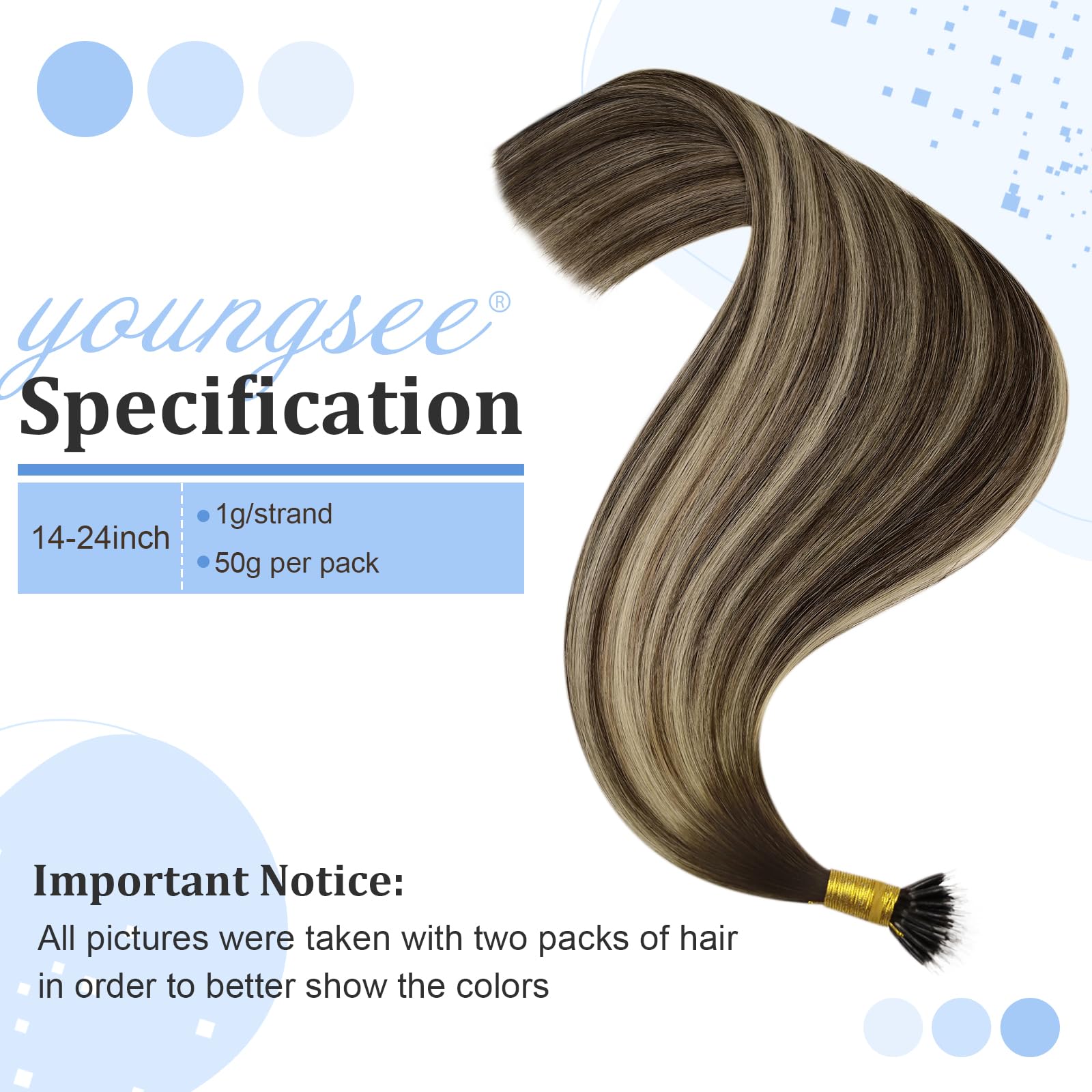 Youngsee Nano Bead Hair Extensions Human Hair Brown Balayage Nano Natural Hair Extensions Ombre Dark Brown With Ash Blonde Nano
