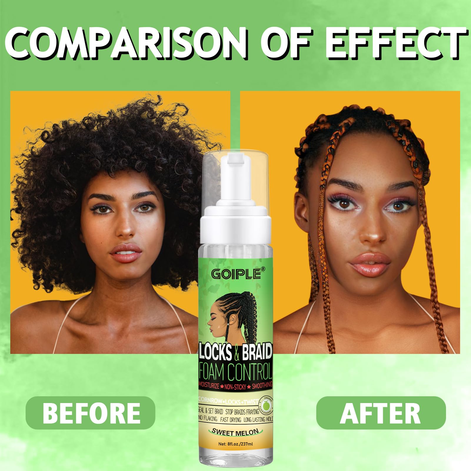Goiple Braid Mousse, 8 Fl Oz For Braids Twist, Locs - Long-Lasting Hold, Frizz Control, High Shine And Moisturizes, Sugar Melon