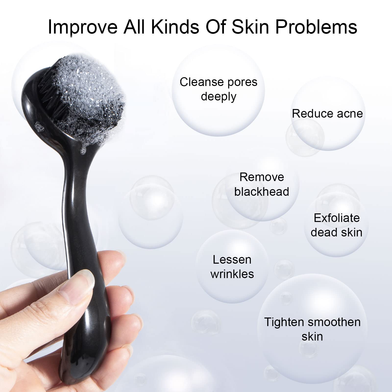 4 Pcs Large Face Scrubber, Beomeen Facial Cleansing Brush Charcoal Black Bristles Exfoliator Soft Brush With Lid For Gentle Deep