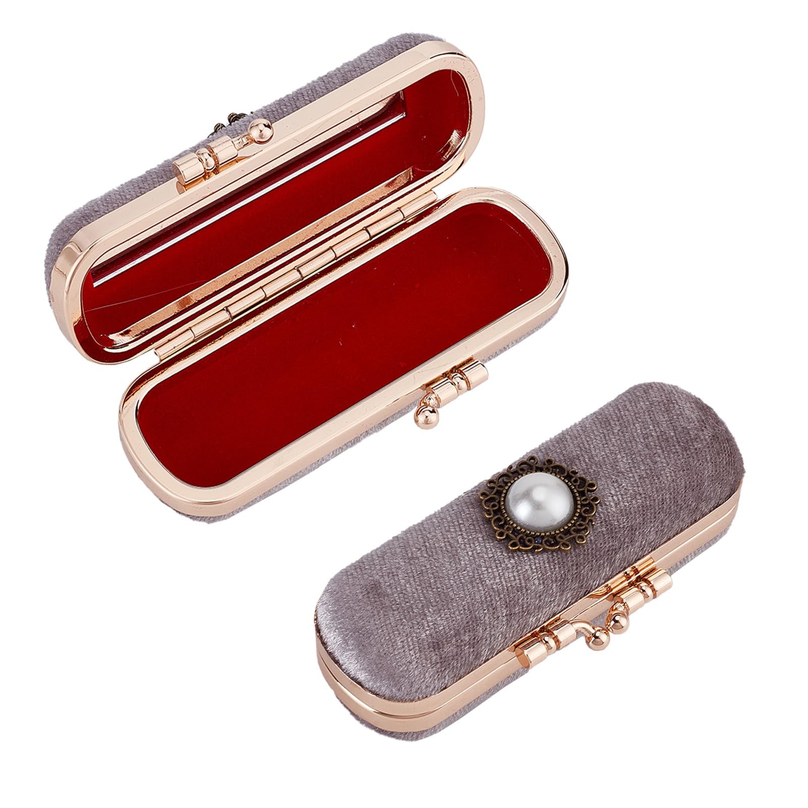 NICENEEDED Vintage Lipstick Case with Mirror, Retro Velvet Lip stick Storage Cases Lip Balm Organizer Holder, Mini Portable Jewe