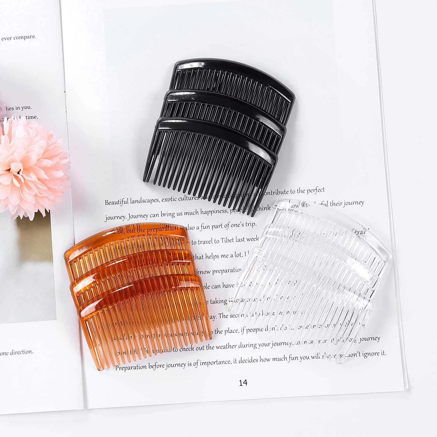 Cinaci 30 Pack Clear White Black Brown Plastic Hair Side Combs Slide Bun Holder with 23 Teeth DIY Headpieces Clips Grips Barrett